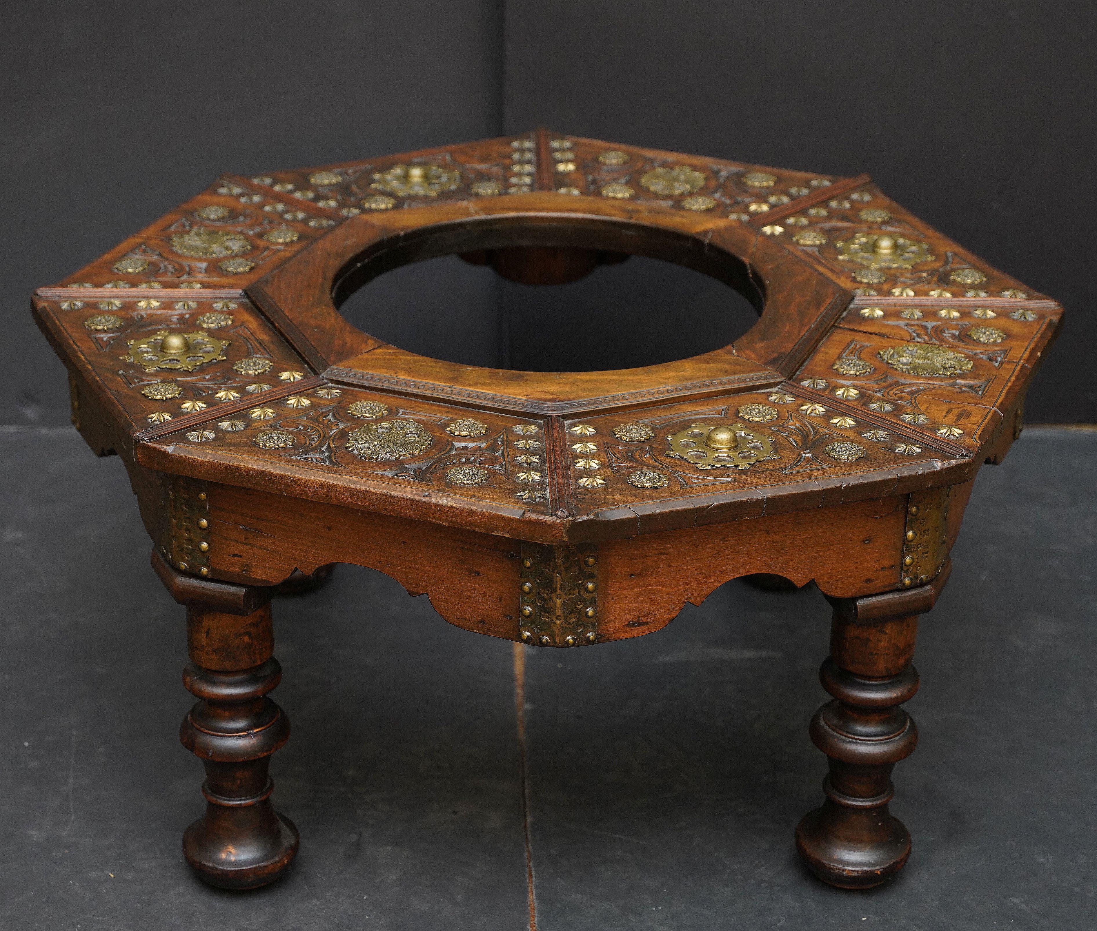 Spanish Brazier Warming Table of Brass-Bound Walnut 1