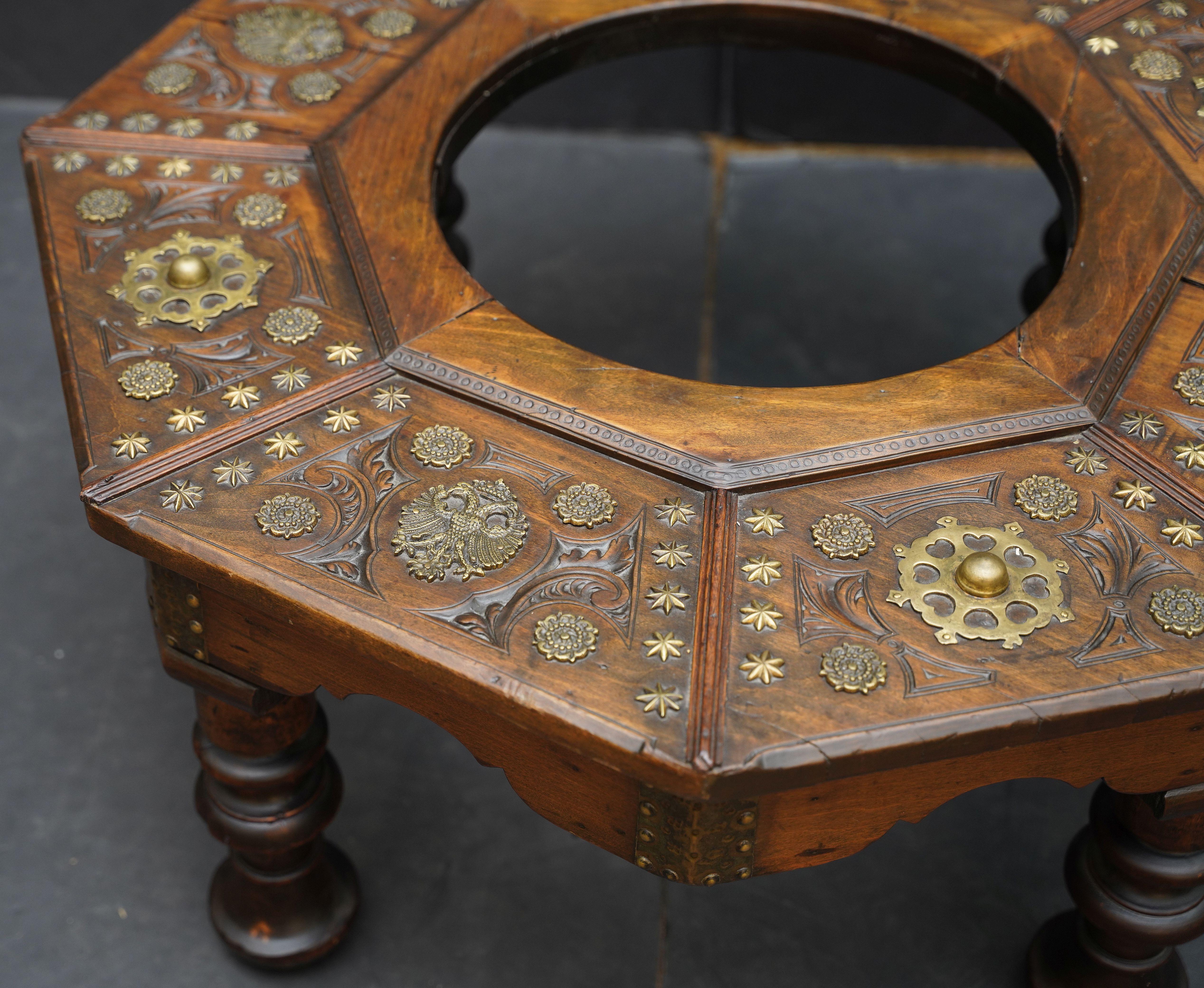 Spanish Brazier Warming Table of Brass-Bound Walnut 2