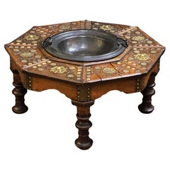 Antique Spanish Brazier Warming Table of Brass-Bound Walnut