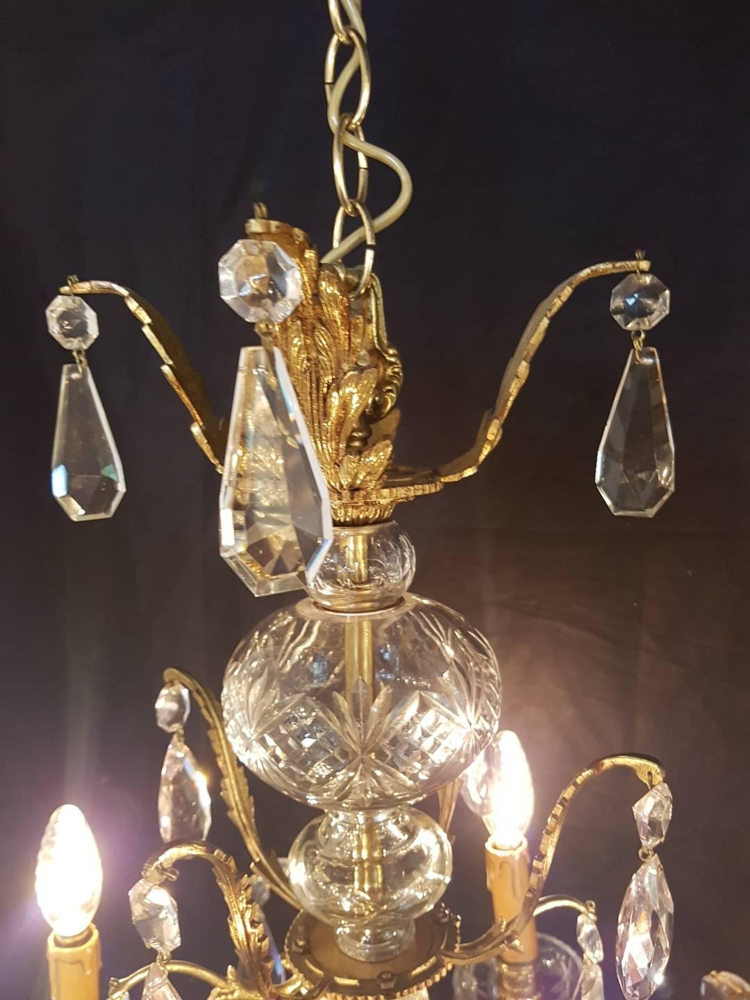 Spanish Bronze and Crystal Chandelier In Good Condition For Sale In Oldebroek, NL