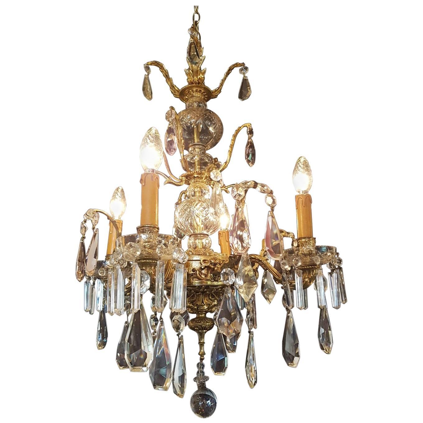 Spanish Bronze and Crystal Chandelier For Sale