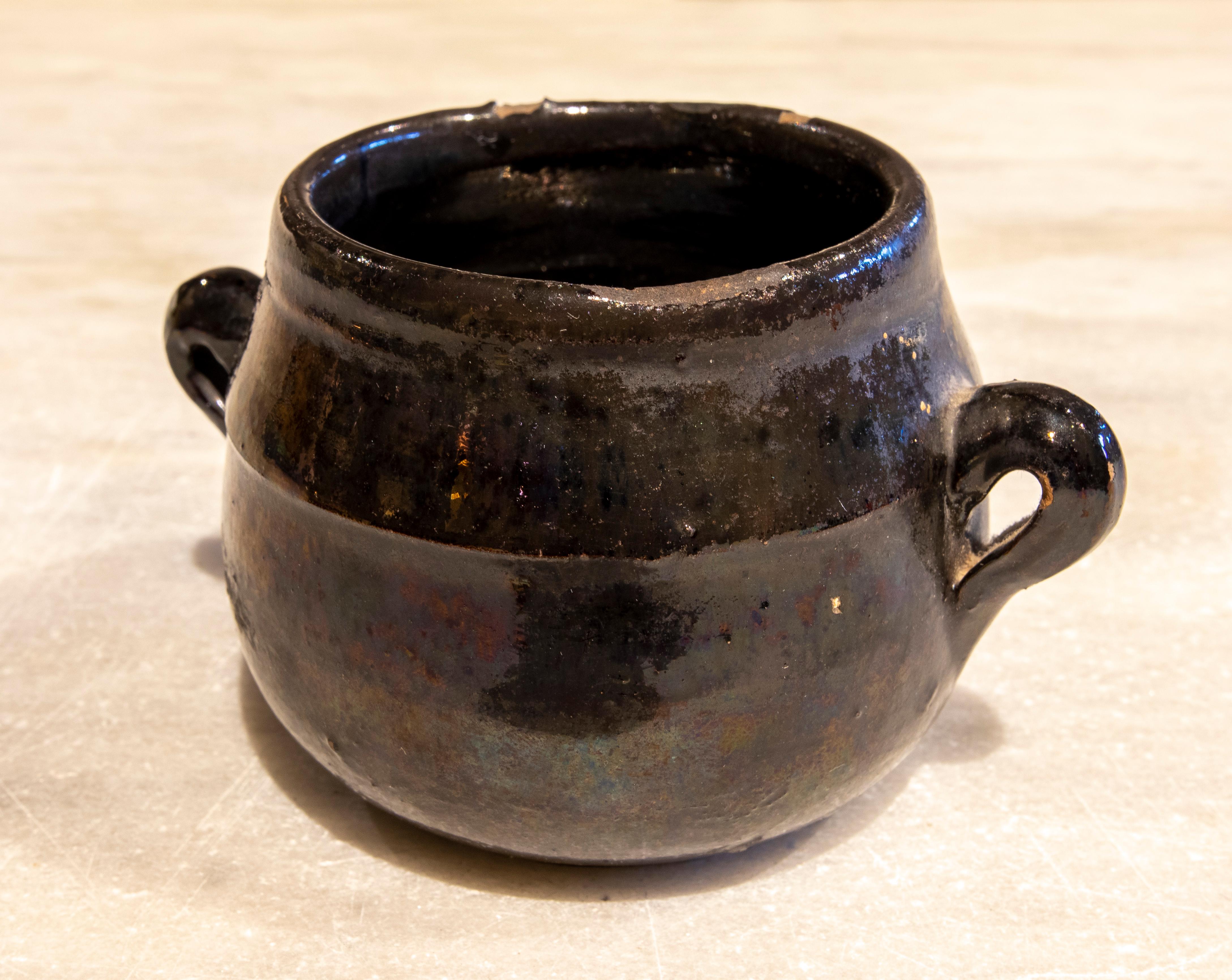 Spanish Brown Glazed Earthenware Casserole In Good Condition In Marbella, ES