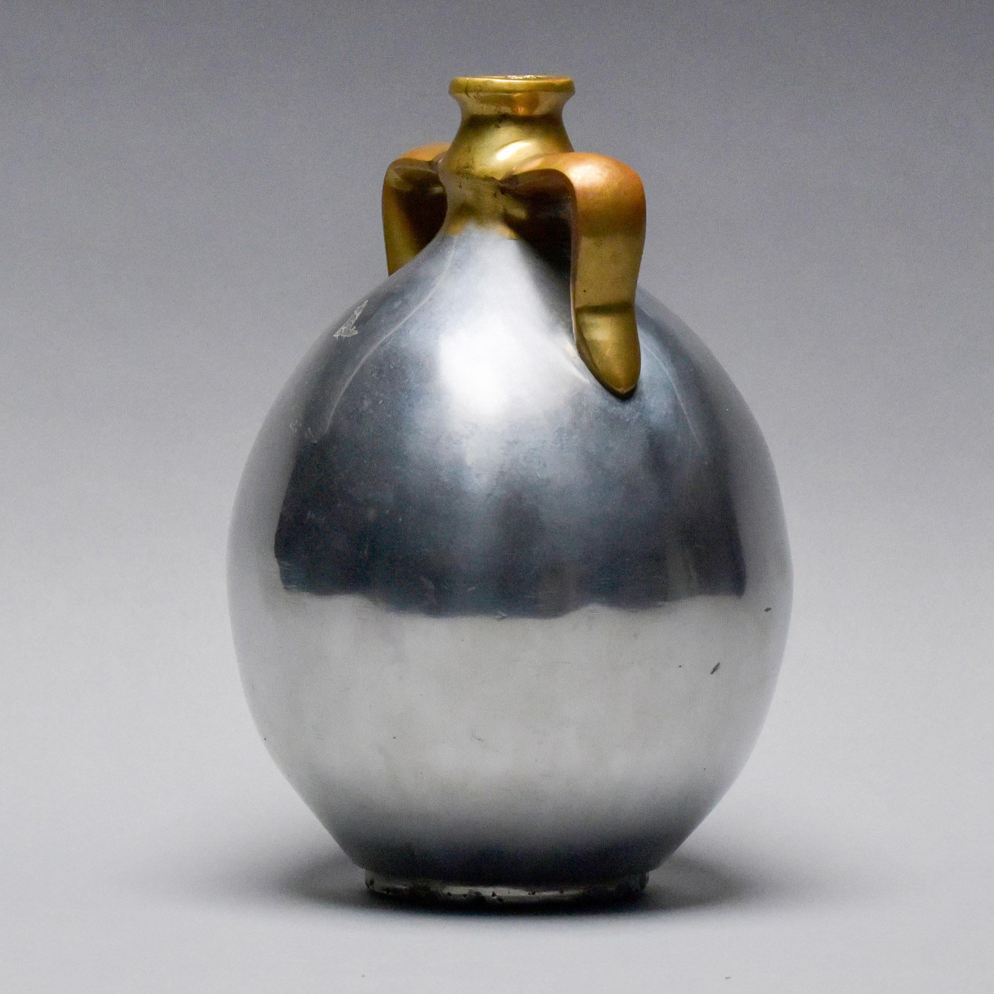 Spanish Brutalist Aluminum + Brass Jug Handled Vase Attrib to Alfonso Marquez For Sale 6
