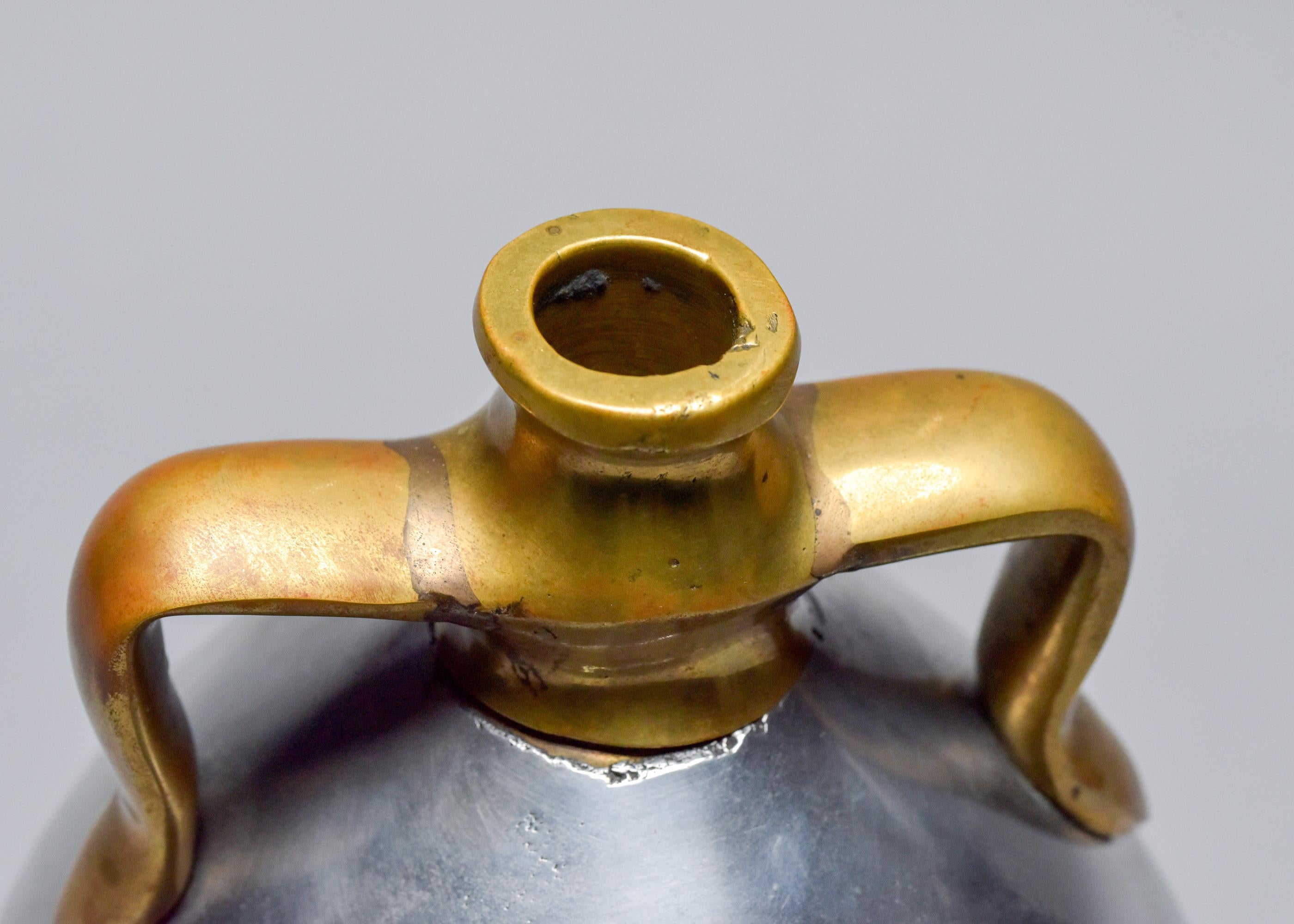 Spanish Brutalist Aluminum + Brass Jug Handled Vase Attrib to Alfonso Marquez For Sale 7