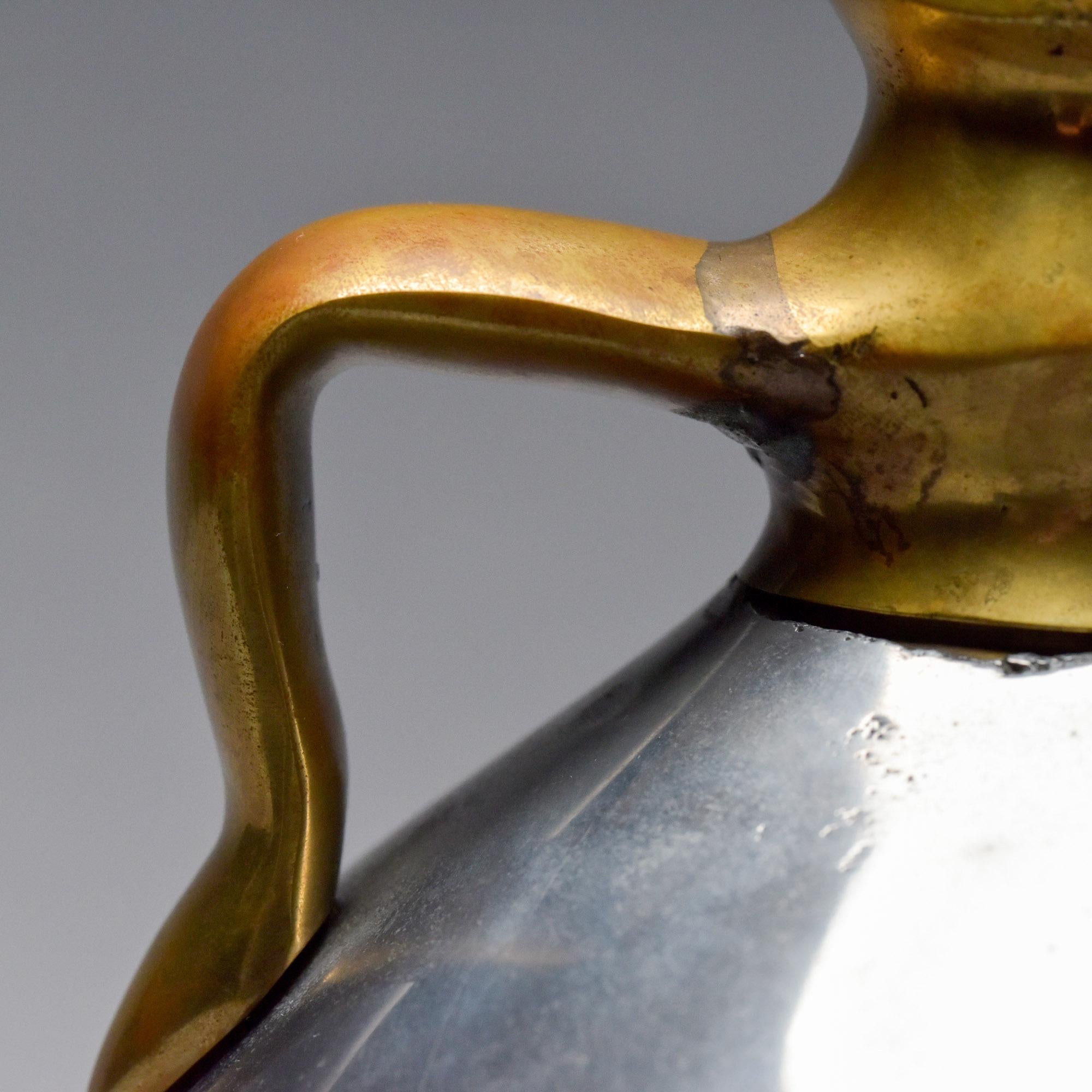 Spanish Brutalist Aluminum + Brass Jug Handled Vase Attrib to Alfonso Marquez For Sale 8
