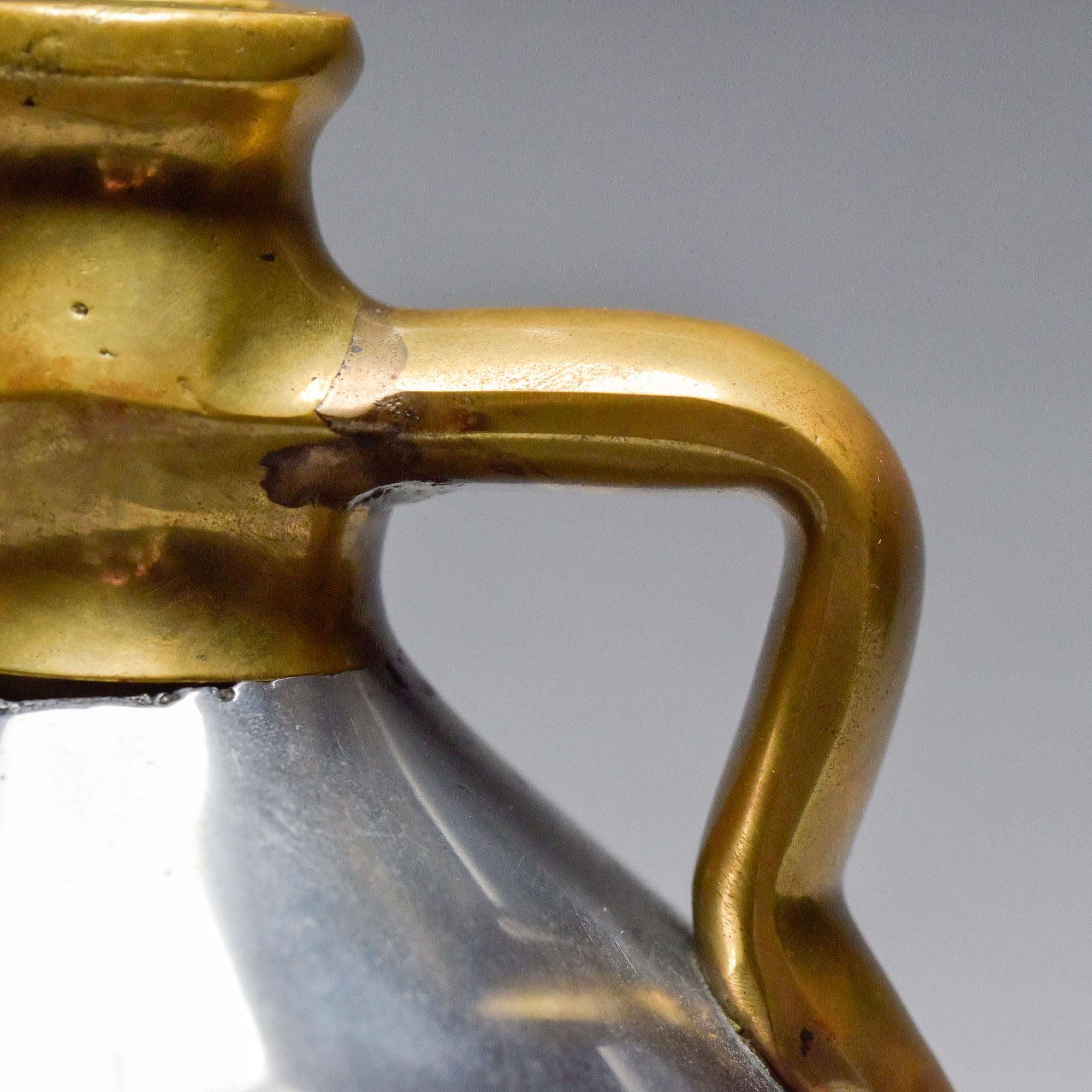 Spanish Brutalist Aluminum + Brass Jug Handled Vase Attrib to Alfonso Marquez For Sale 9