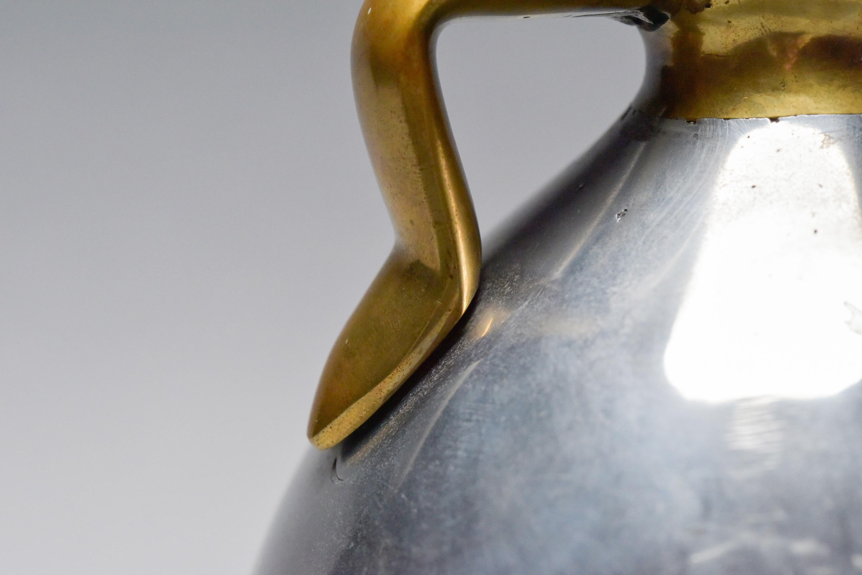 Spanish Brutalist Aluminum + Brass Jug Handled Vase Attrib to Alfonso Marquez For Sale 2