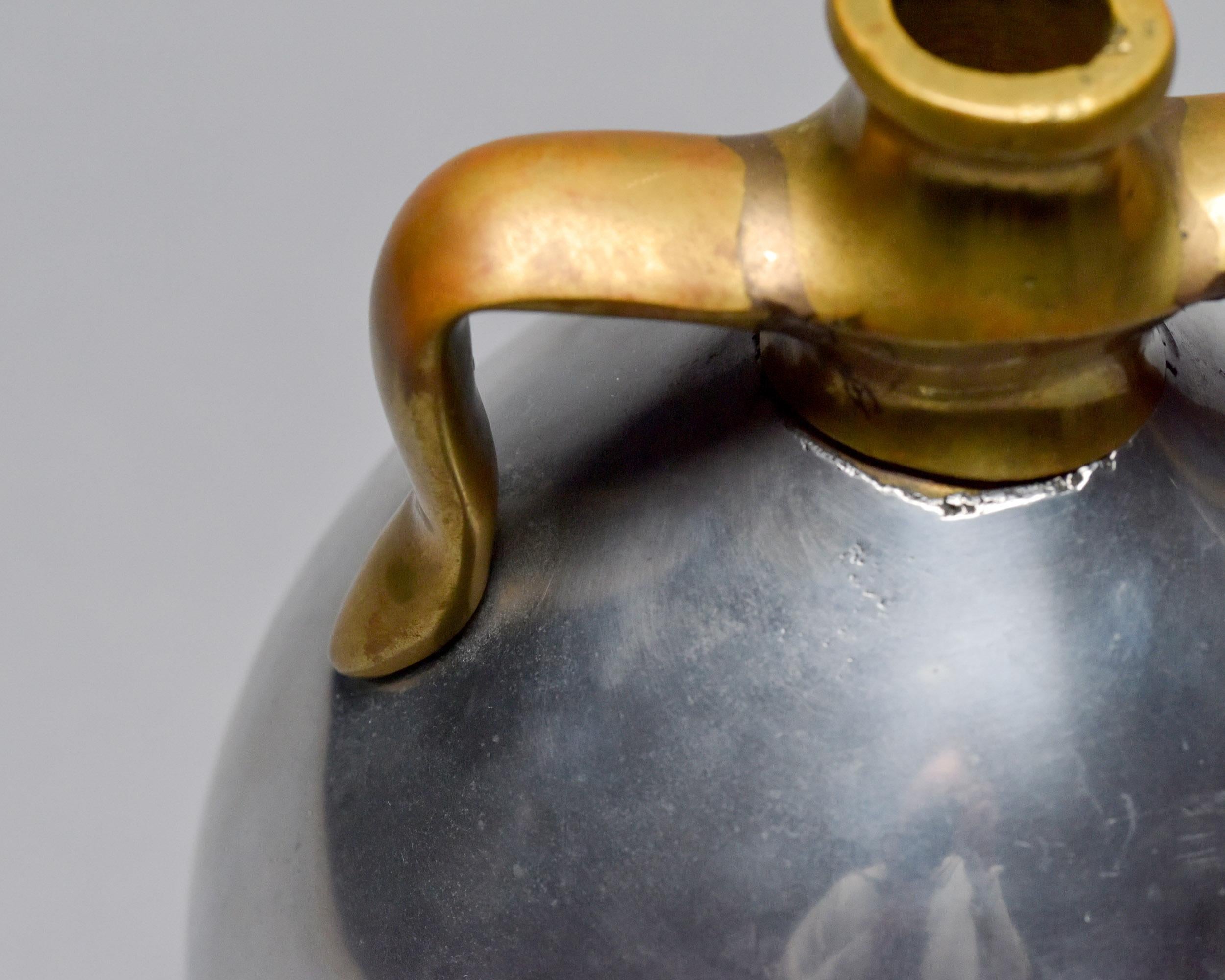 Spanish Brutalist Aluminum + Brass Jug Handled Vase Attrib to Alfonso Marquez For Sale 3