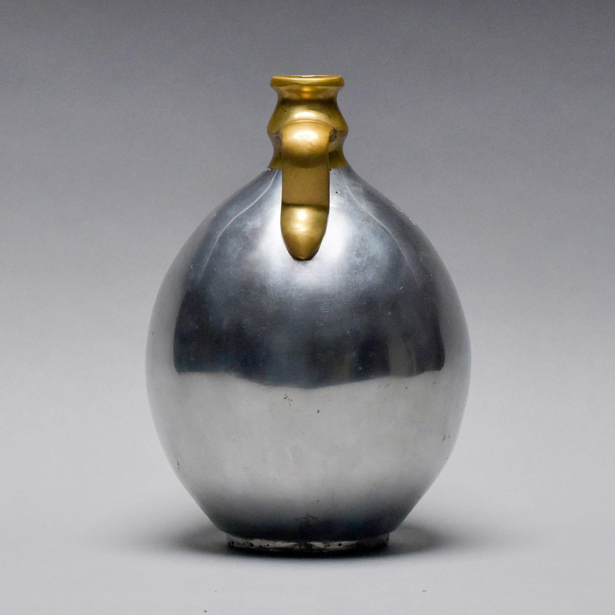 Spanish Brutalist Aluminum + Brass Jug Handled Vase Attrib to Alfonso Marquez For Sale 4