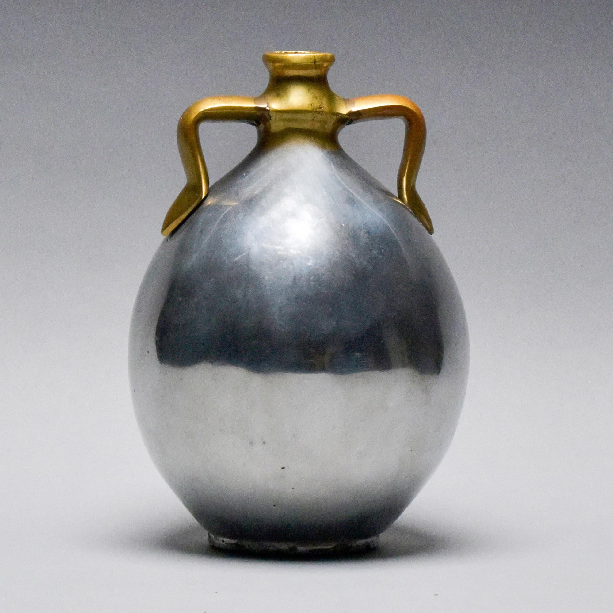 Spanish Brutalist Aluminum + Brass Jug Handled Vase Attrib to Alfonso Marquez For Sale 5