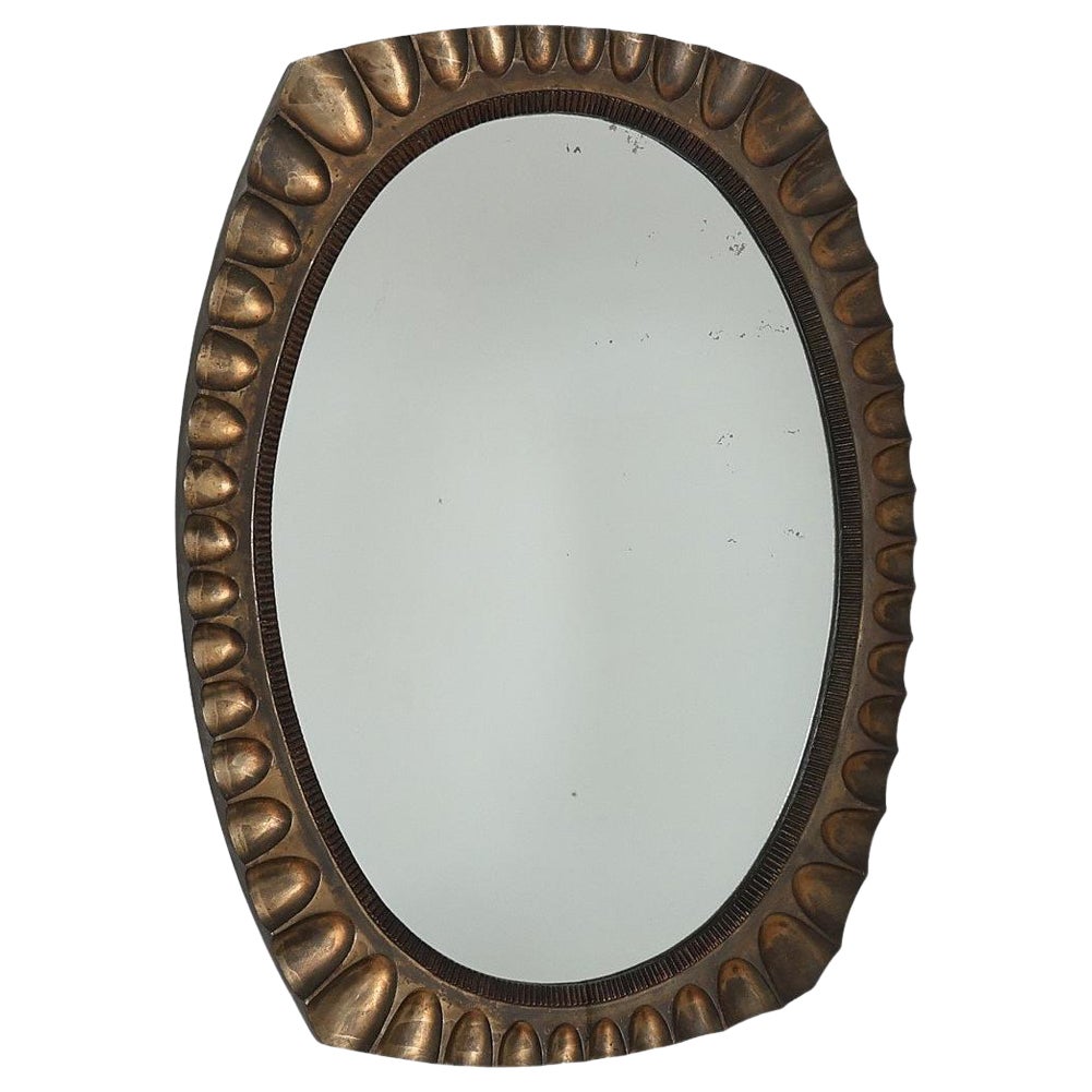 Spanischer brutalistischer Gussmessing-Spiegel