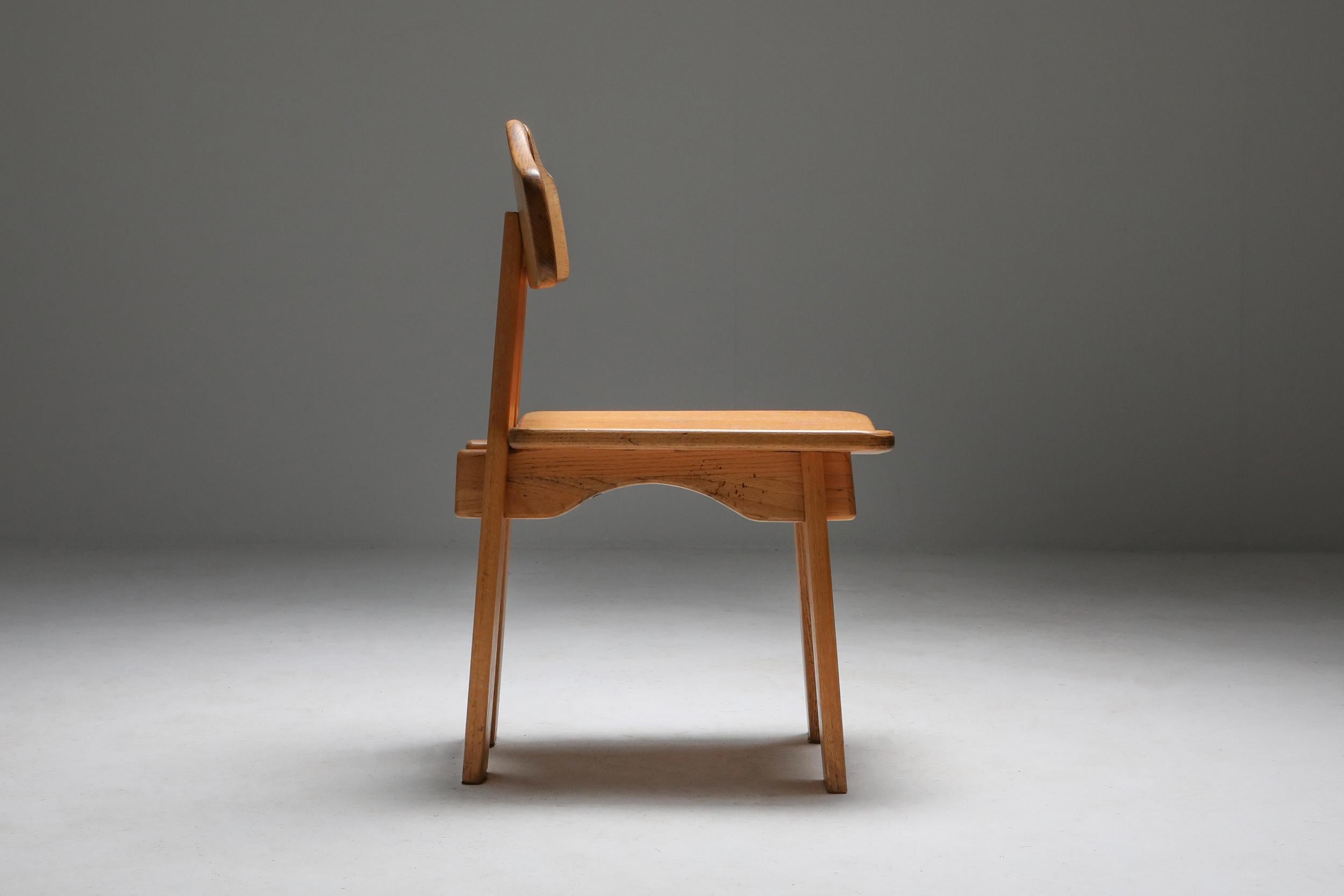Spanish Brutalist Chairs in Solid Oak 1
