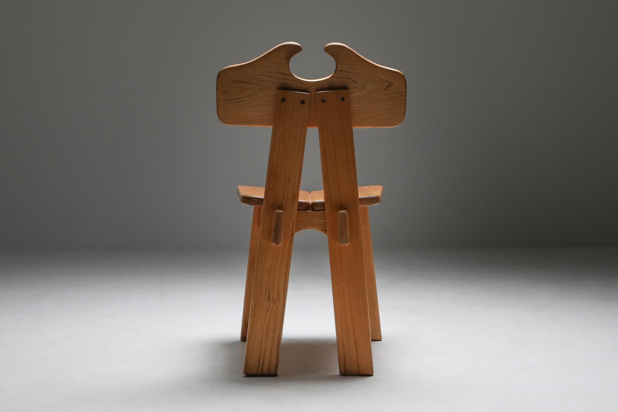 Spanish Brutalist Chairs in Solid Oak 2