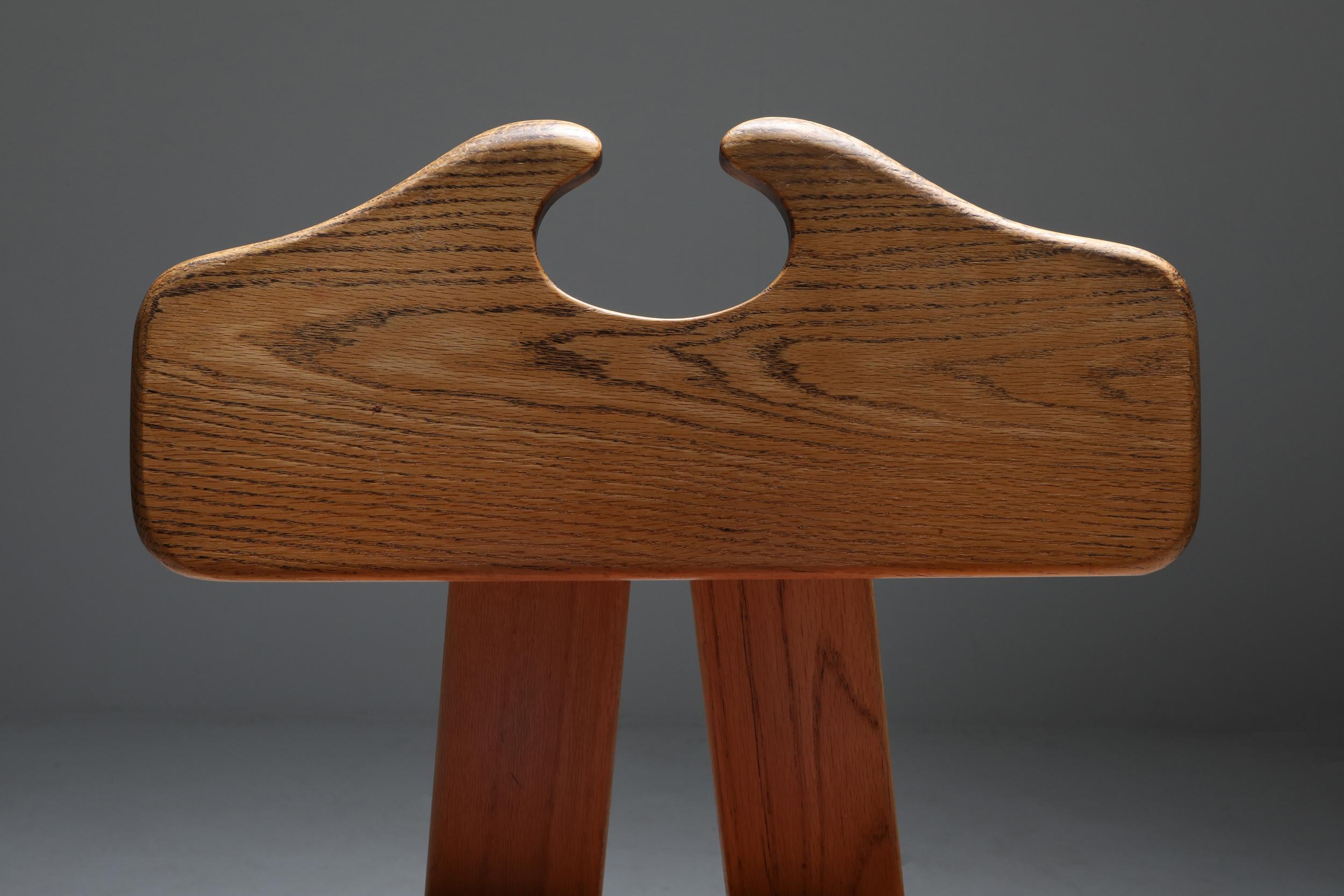 Spanish Brutalist Chairs in Solid Oak 3