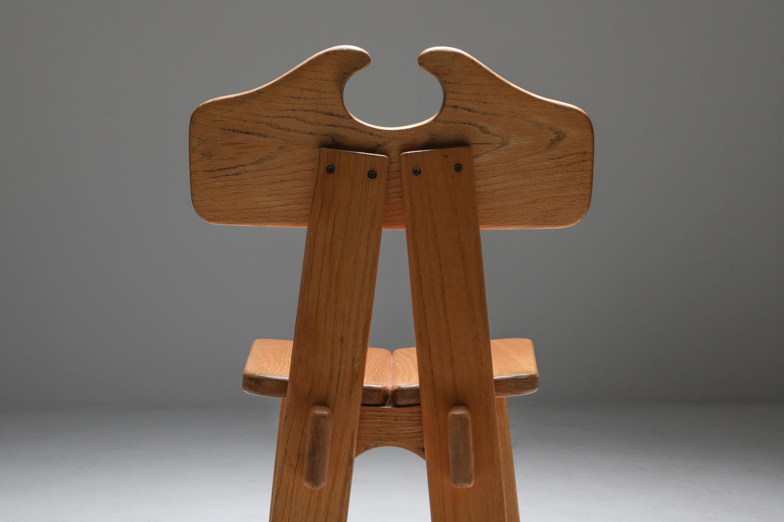 Spanish Brutalist Chairs in Solid Oak 4