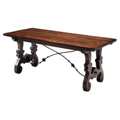 Spanish Brutalist Dining Table in Oak and Wrought Iron 