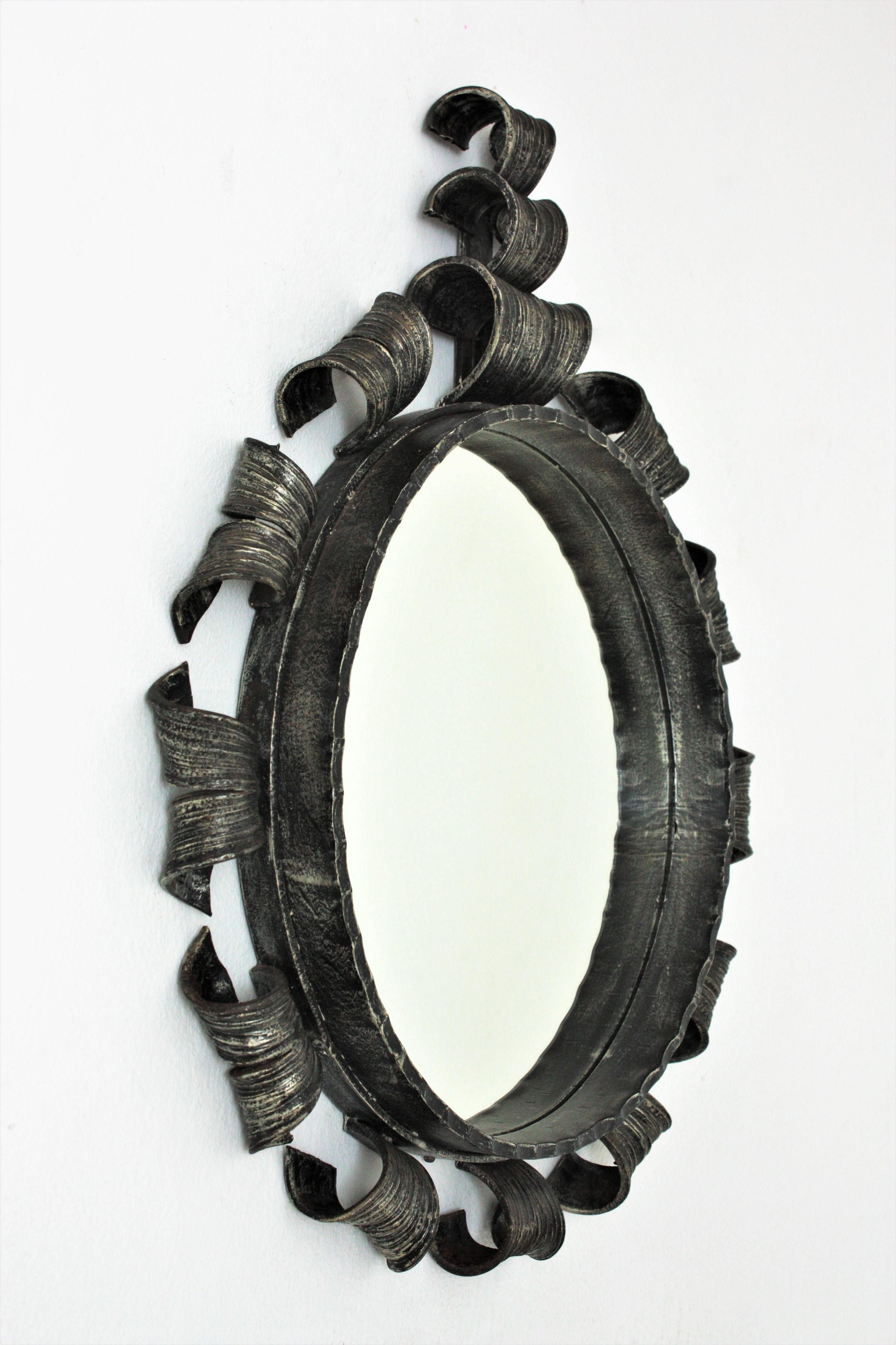 Forged Sunburst Brutalist Mirror in Wrought Iron For Sale