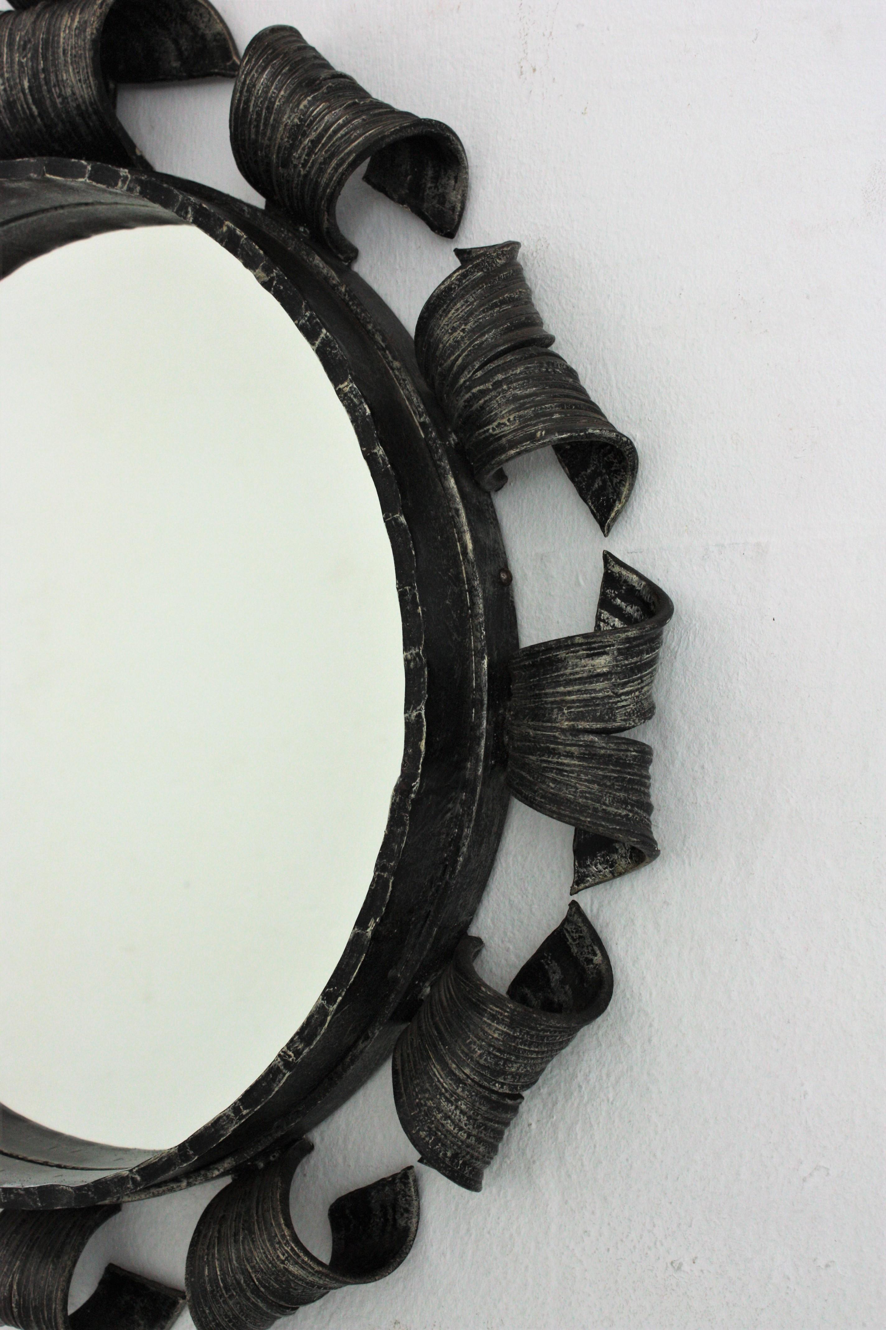 Sunburst Brutalist Mirror in Wrought Iron For Sale 1