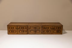 Spanish Brutalist Lowboard in Oak, 1970s