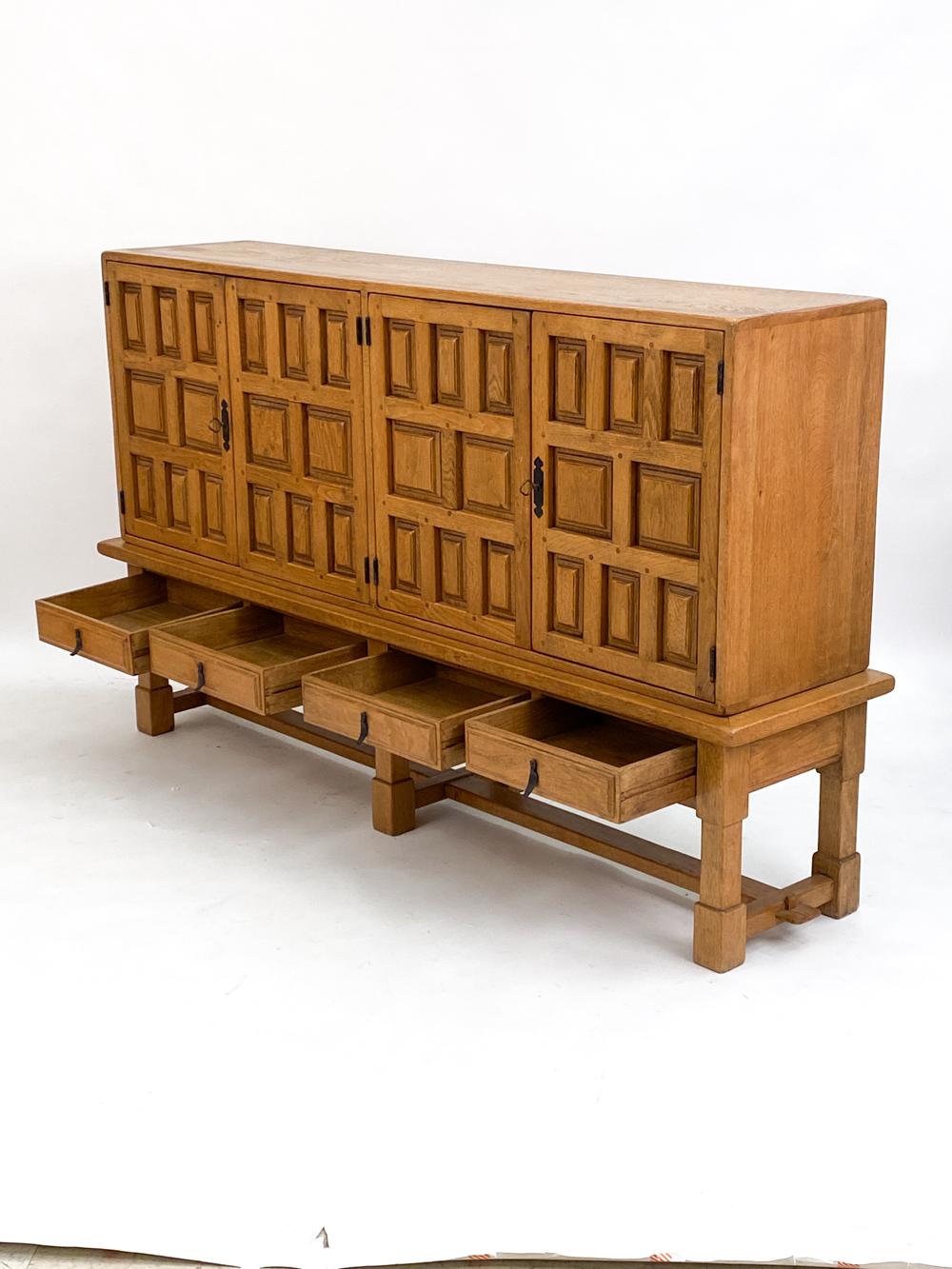 Spanish Brutalist Oak Highboard, Circa 1970's In Good Condition In Norwalk, CT