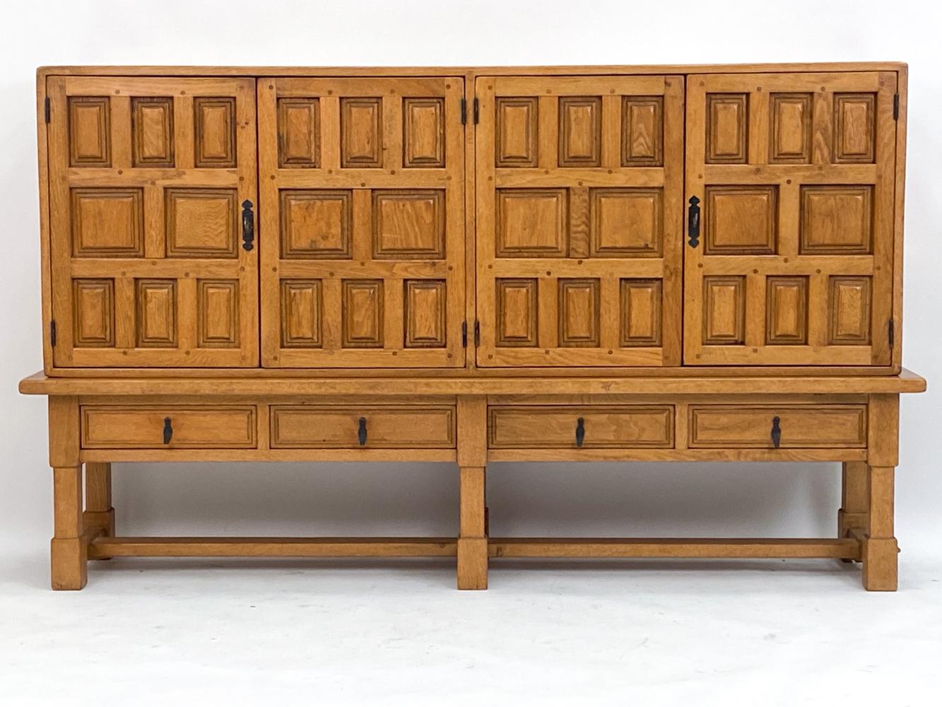 Spanish Brutalist Oak Highboard, Circa 1970's 1