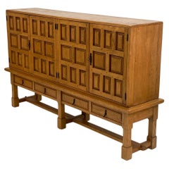 Spanish Brutalist Oak Highboard, Circa 1970's