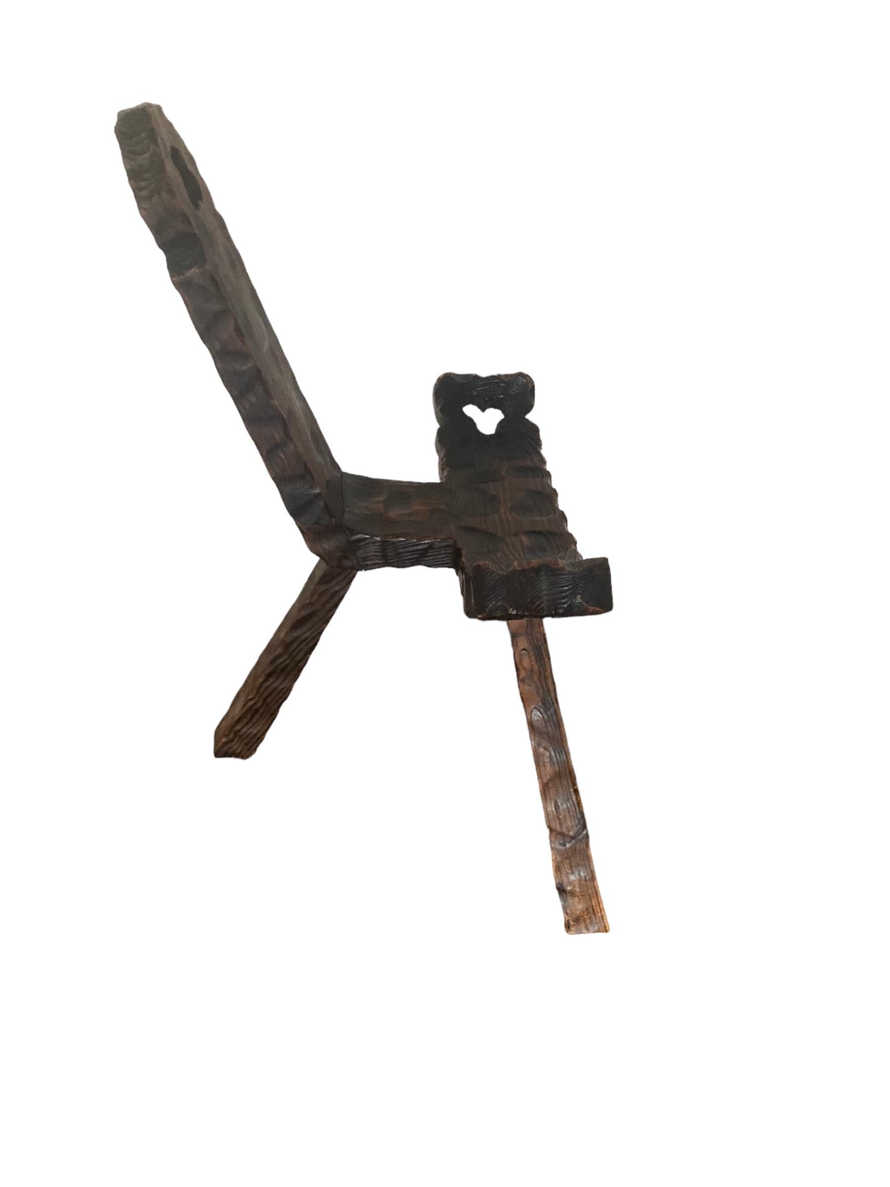 Spanish Brutalist or Primitve Mid Century Tri Legged Chair In Good Condition In Bishop's Stortford, GB