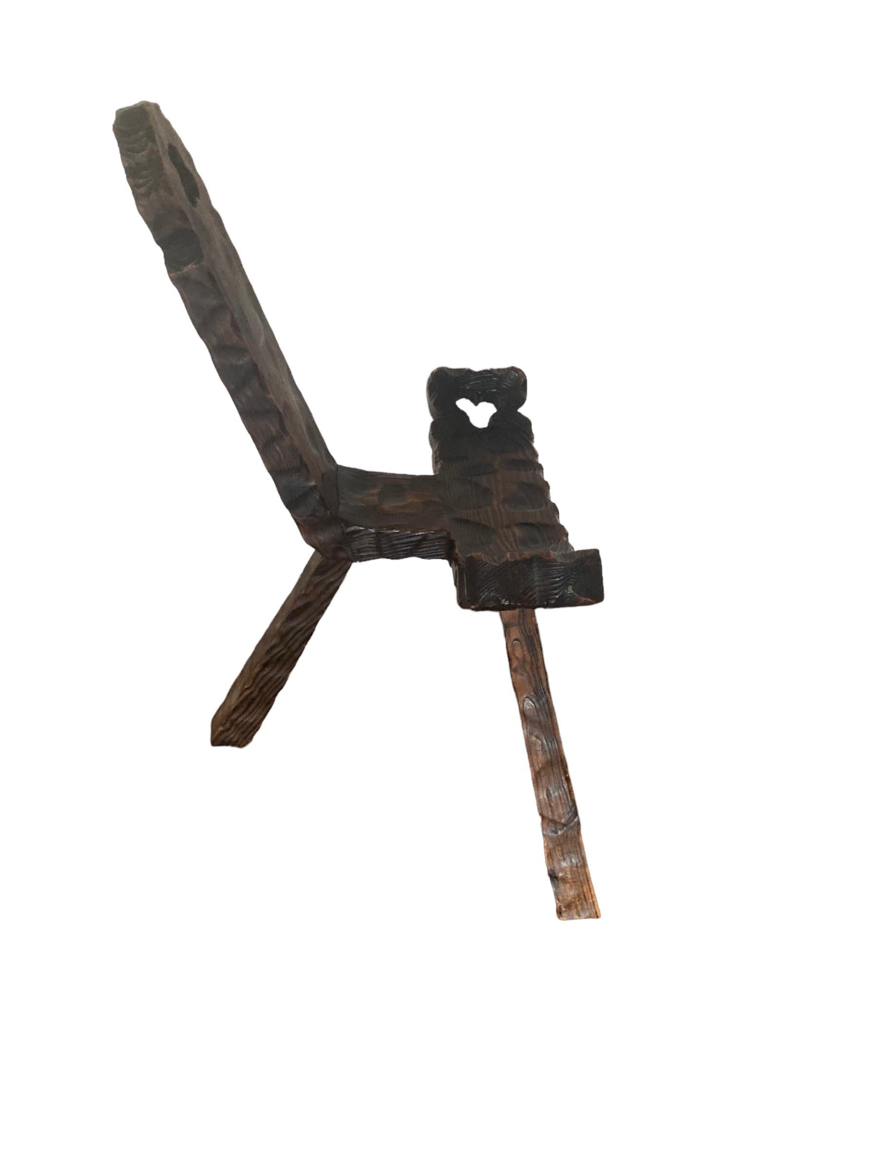 20th Century Spanish Brutalist or Primitve Mid Century Tri Legged Chair