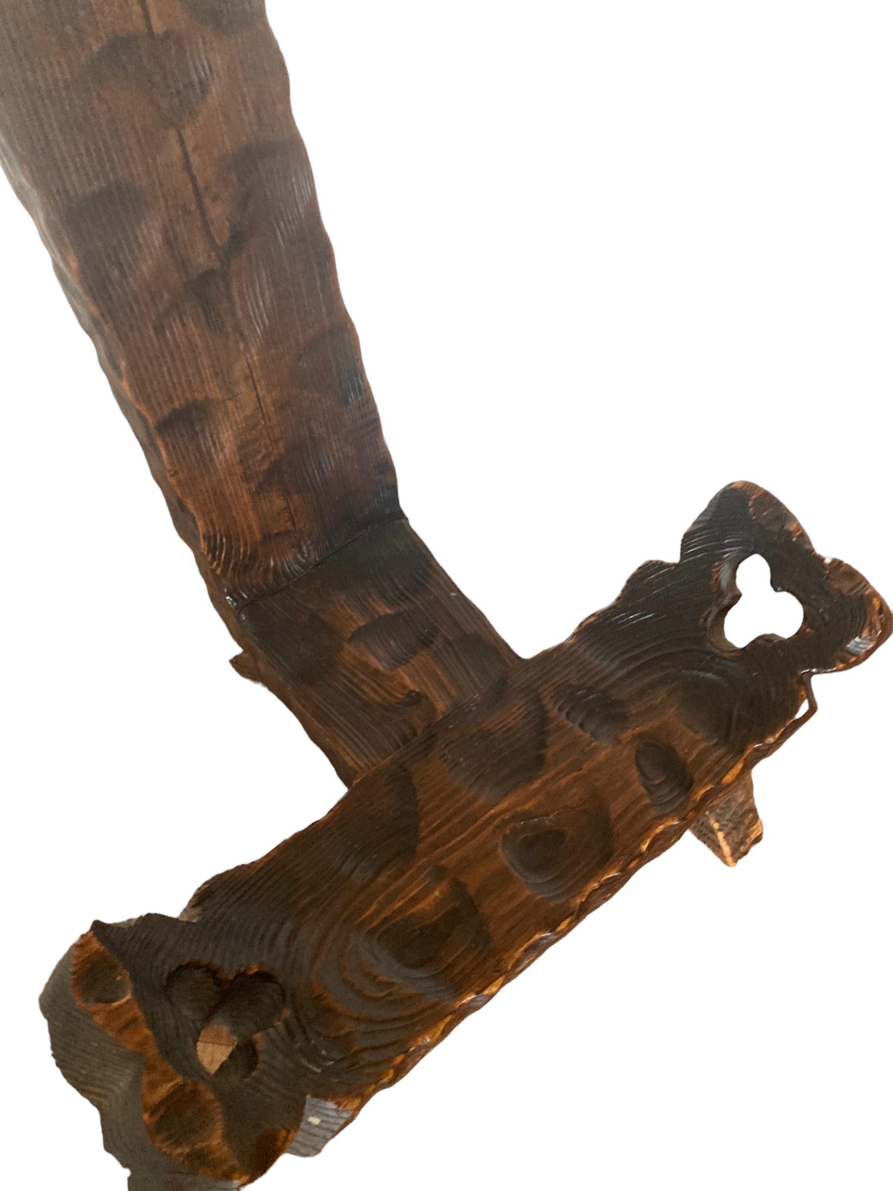 Oak Spanish Brutalist or Primitve Mid Century Tri Legged Chair