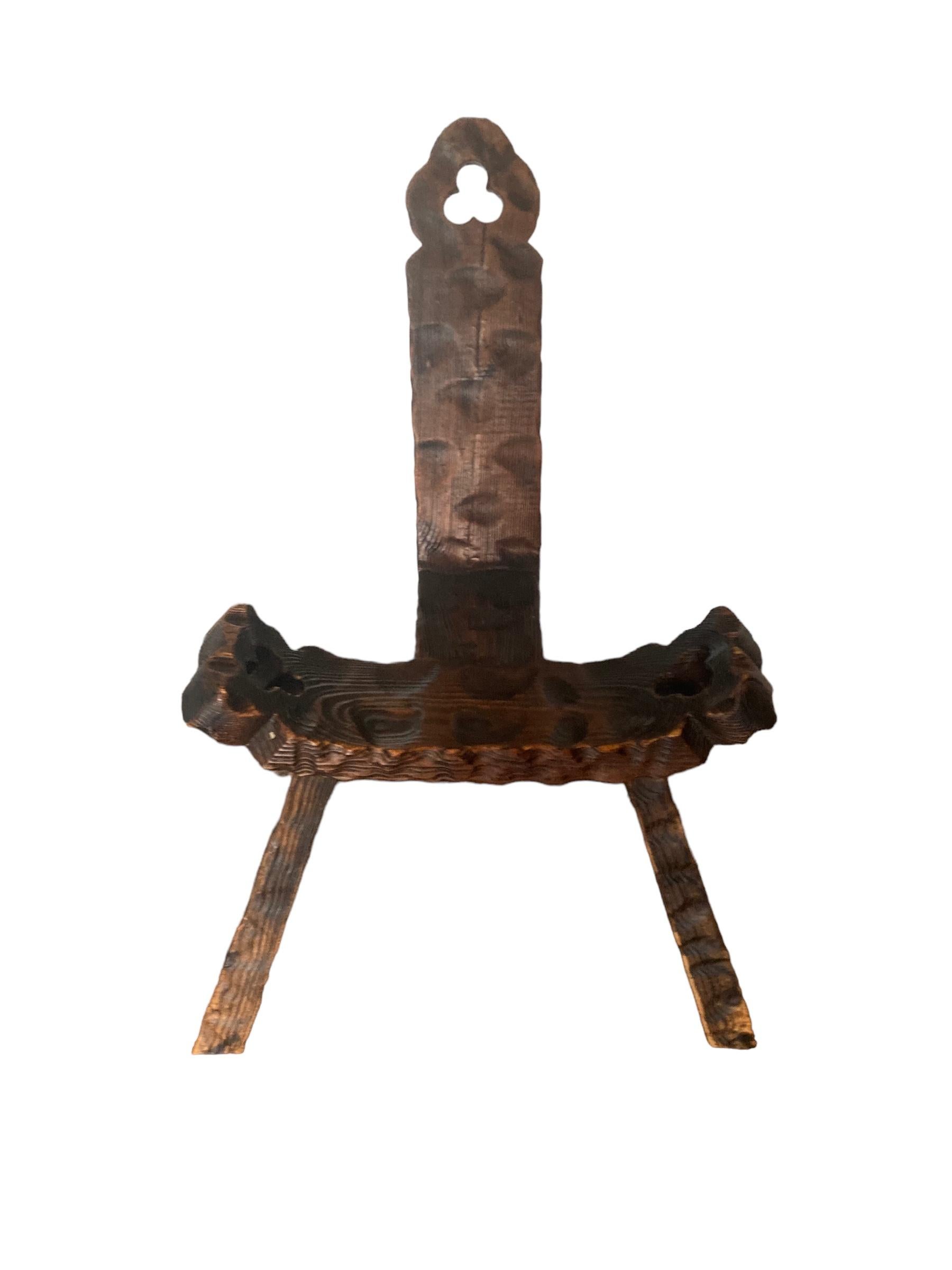 Spanish Brutalist or Primitve Mid Century Tri Legged Chair 2