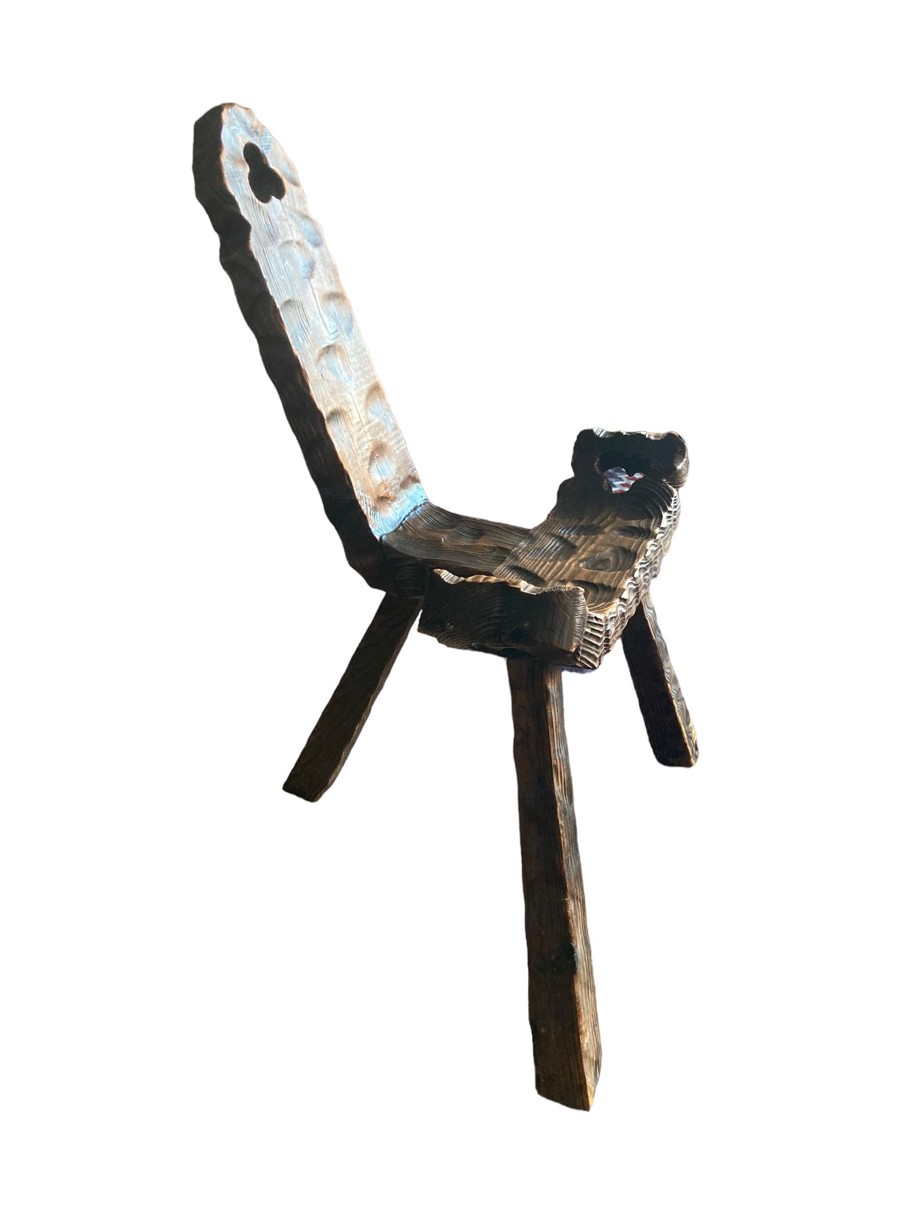 Spanish Brutalist or Primitve Mid Century Tri Legged Chair 2