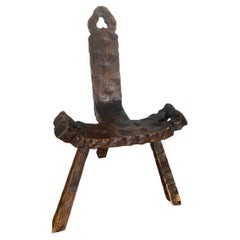 Spanish Brutalist or Primitve Mid Century Tri Legged Chair