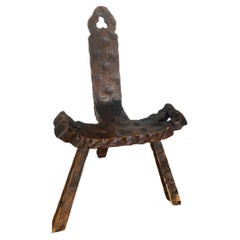 Spanish Brutalist or Primitve Mid Century Tri Legged Chair