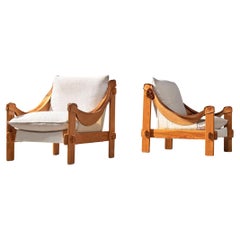 Spanish Brutalist Pair of Lounge Chairs in Ash and Off-White Upholstery 