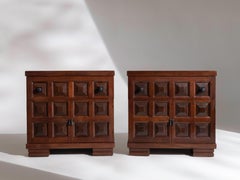 Spanish Brutalist Pair of Nightstands in Mahogany, Madrid 1960's