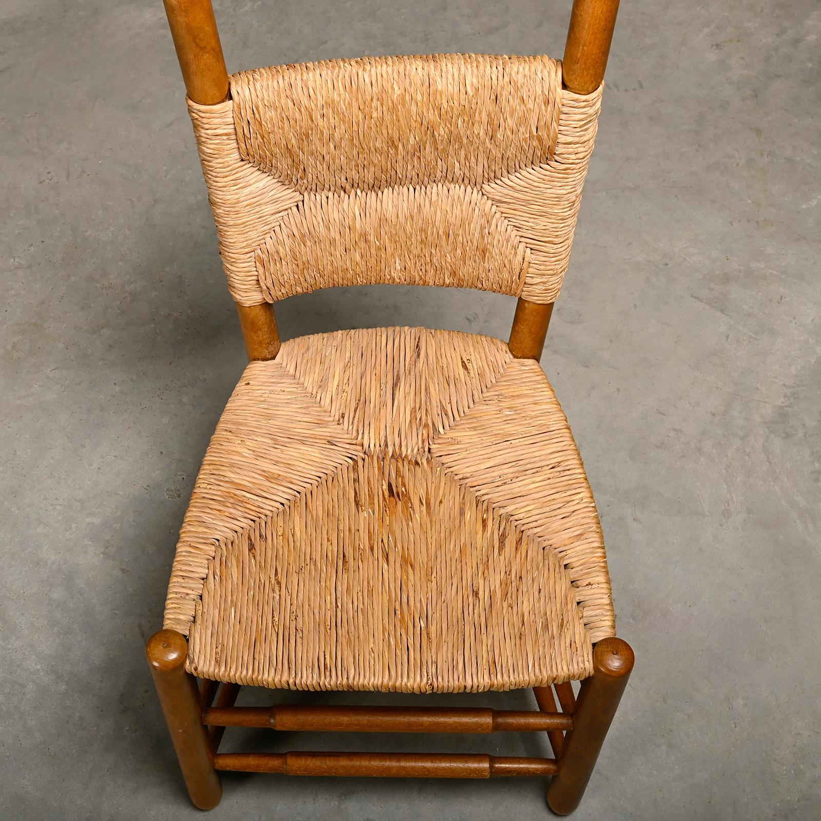 Sedie da pranzo rustiche brutaliste spagnole in Oak e giunco in vendita 3