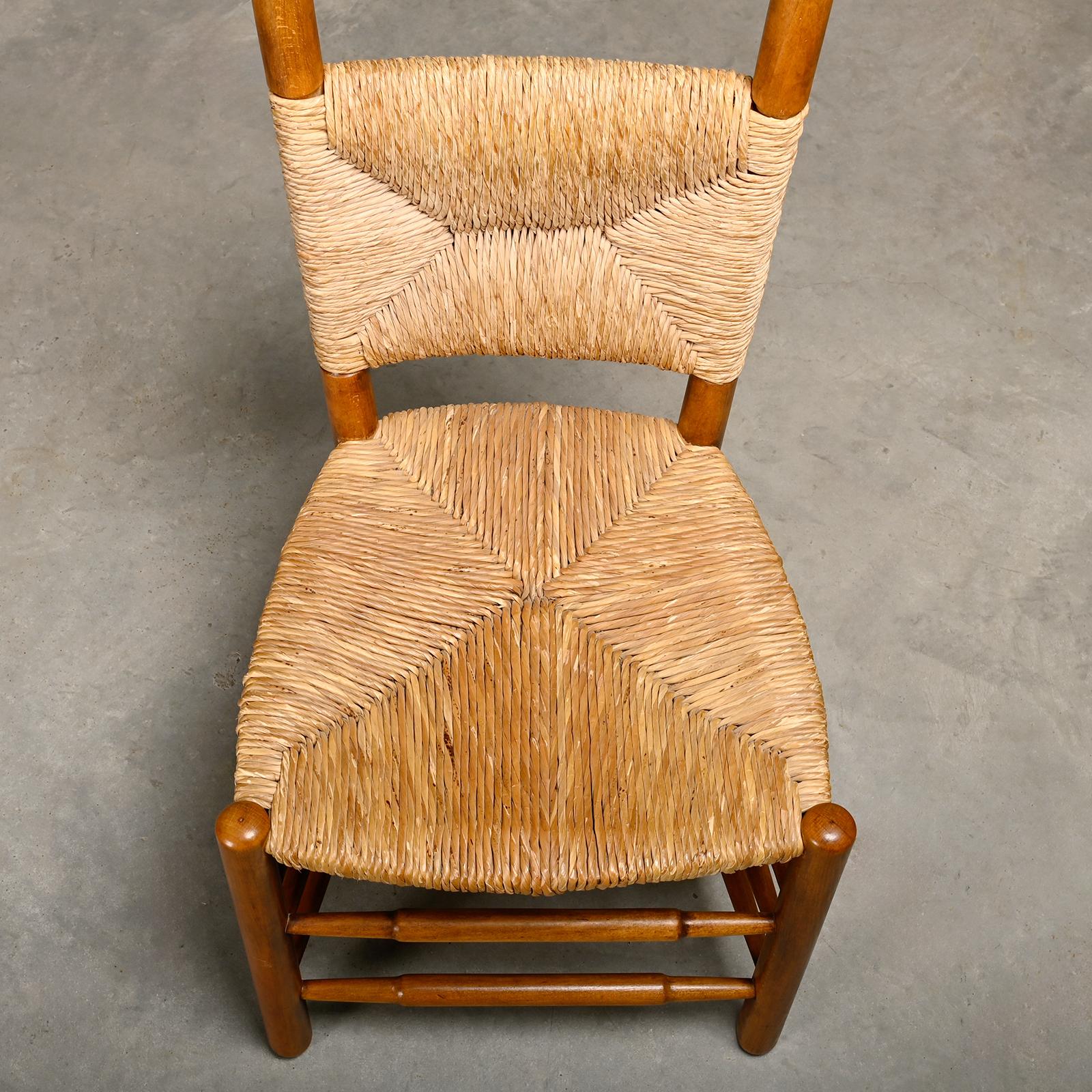 Sedie da pranzo rustiche brutaliste spagnole in Oak e giunco in vendita 4
