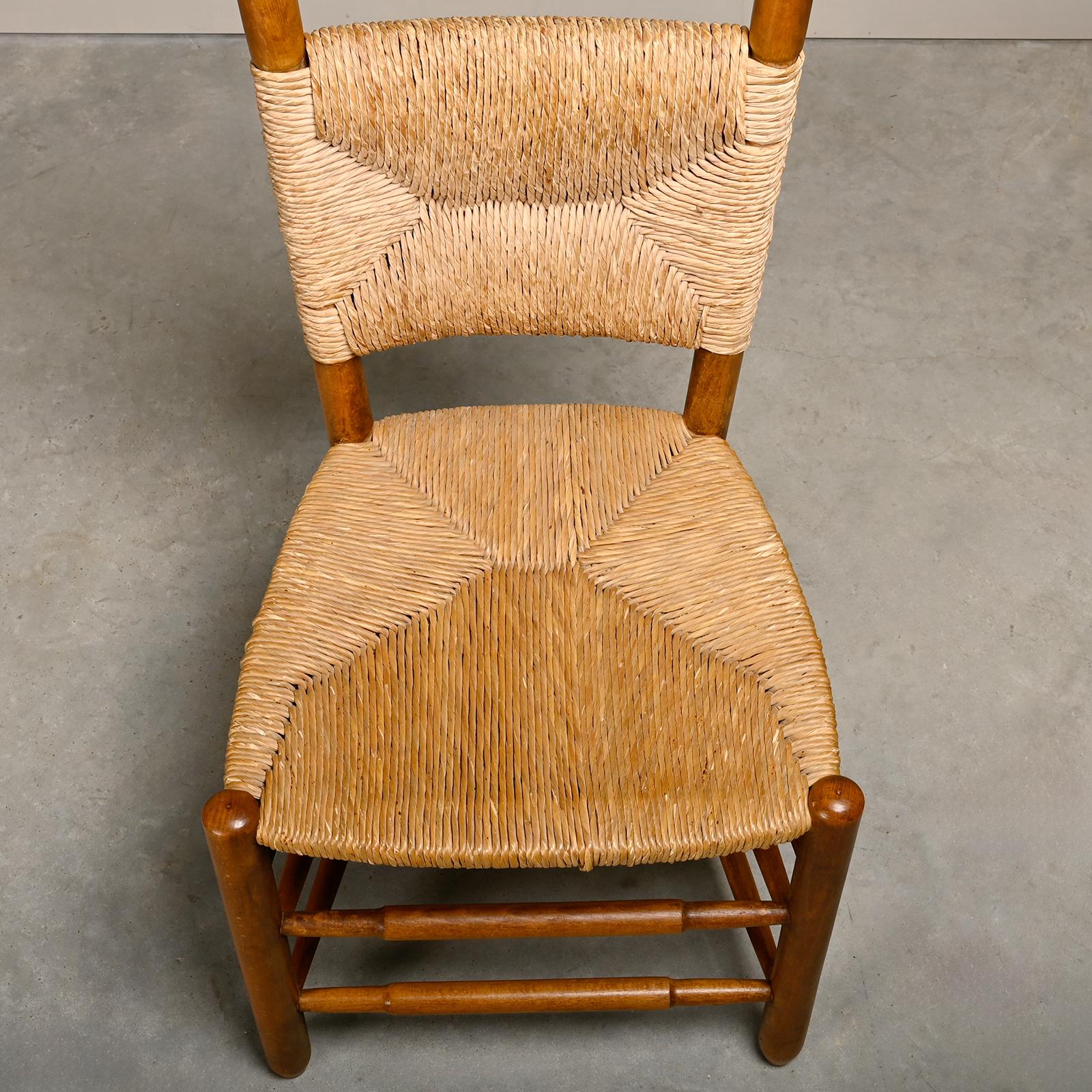 Sedie da pranzo rustiche brutaliste spagnole in Oak e giunco in vendita 1