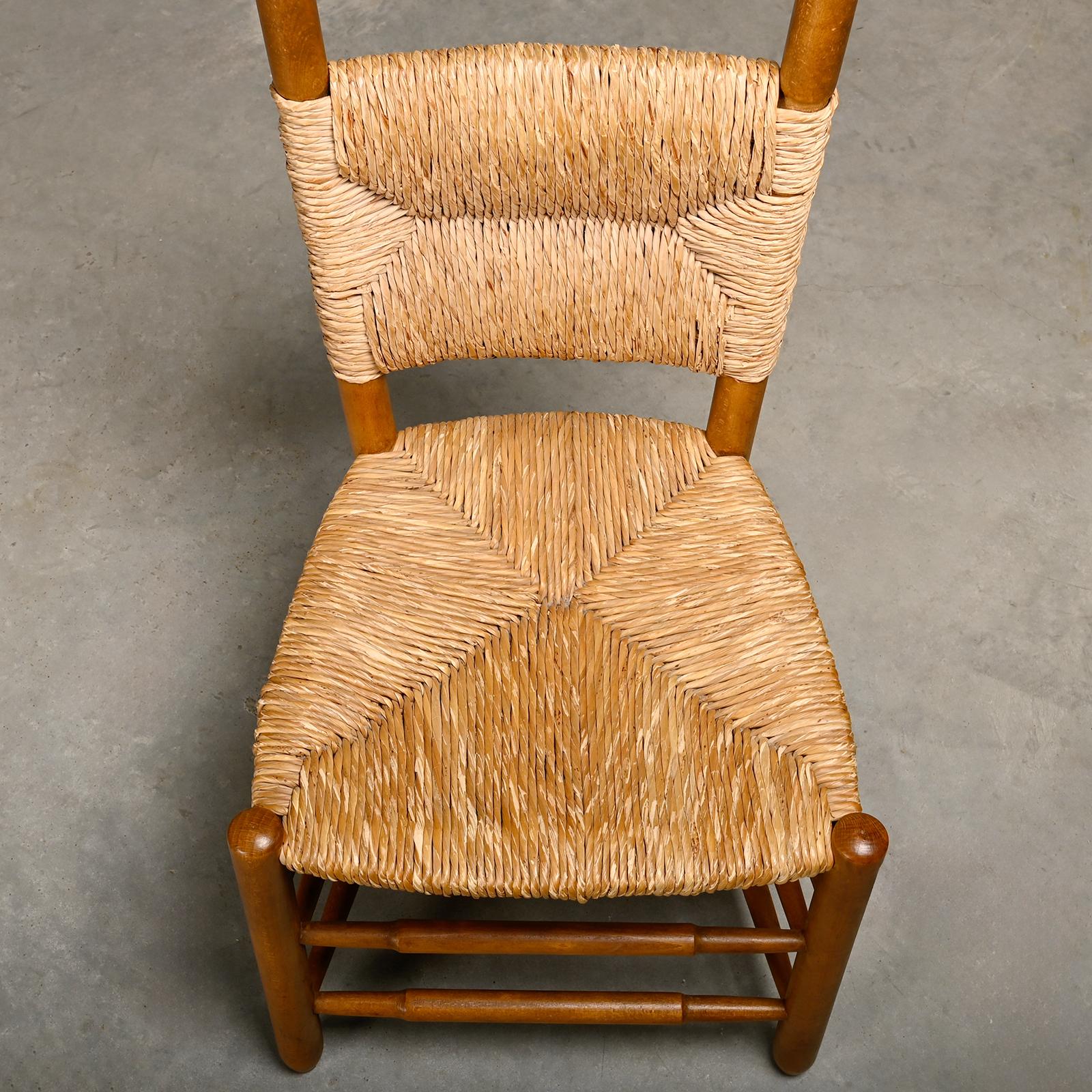 Sedie da pranzo rustiche brutaliste spagnole in Oak e giunco in vendita 2