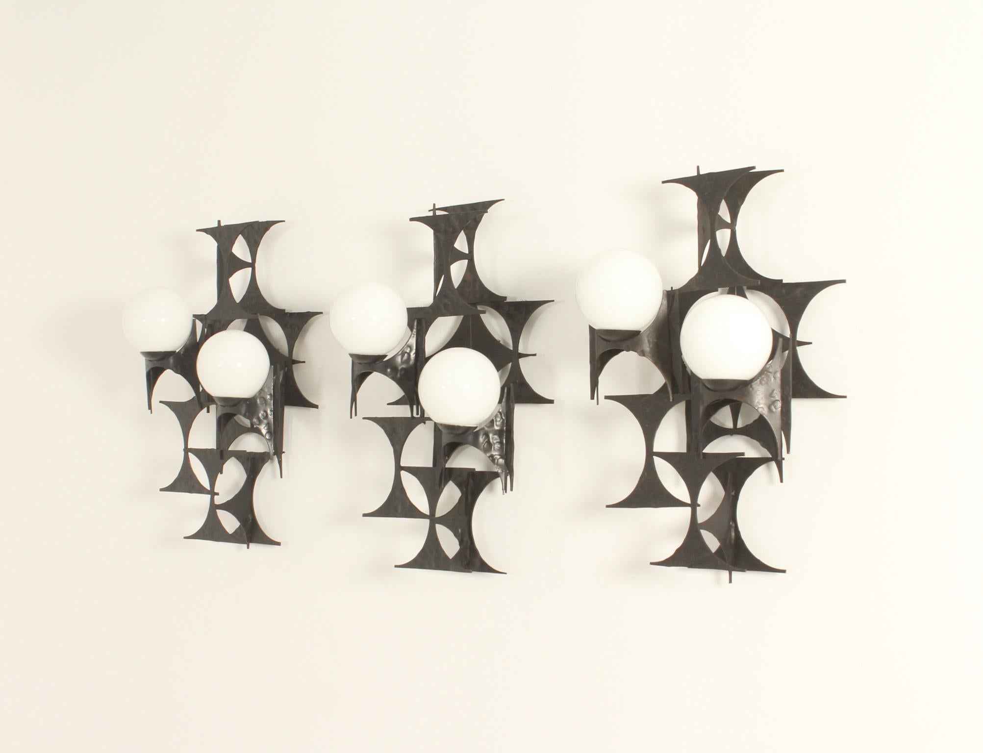 Spanish Brutalist Sconces in Forged Iron from 1960's For Sale 8