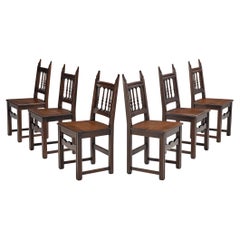 Spanish Brutalist Set of Six Dining Chairs in Oak