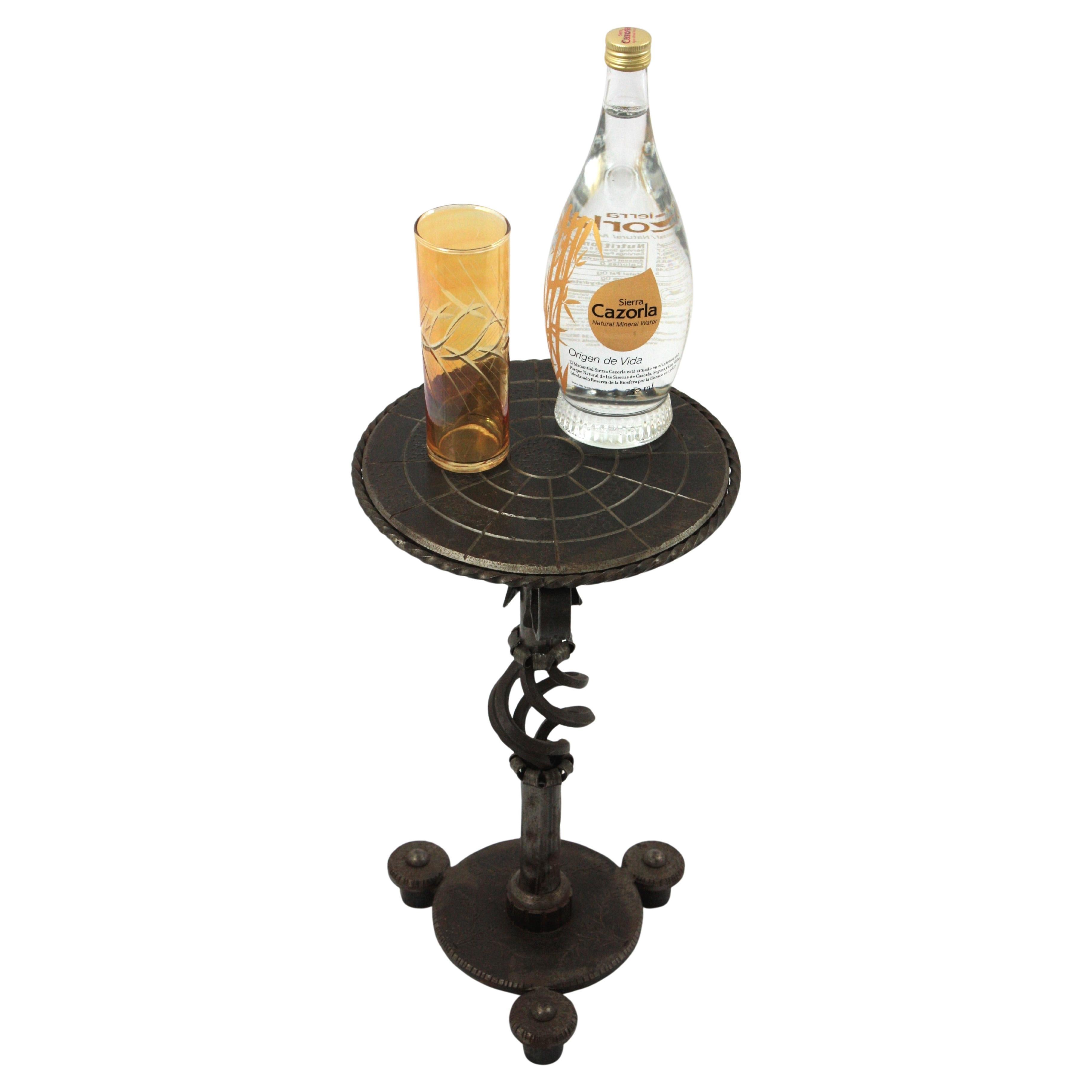 Spanish Brutalist Side Table / Drinks Table in Wrought Iron, 1950s