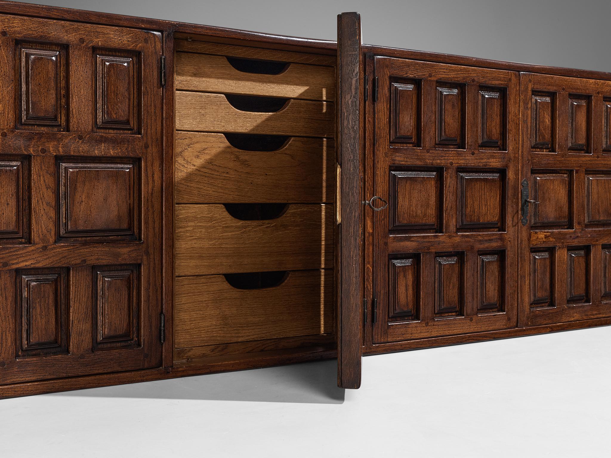 Mid-20th Century Spanish Brutalist Sideboard in Oak 