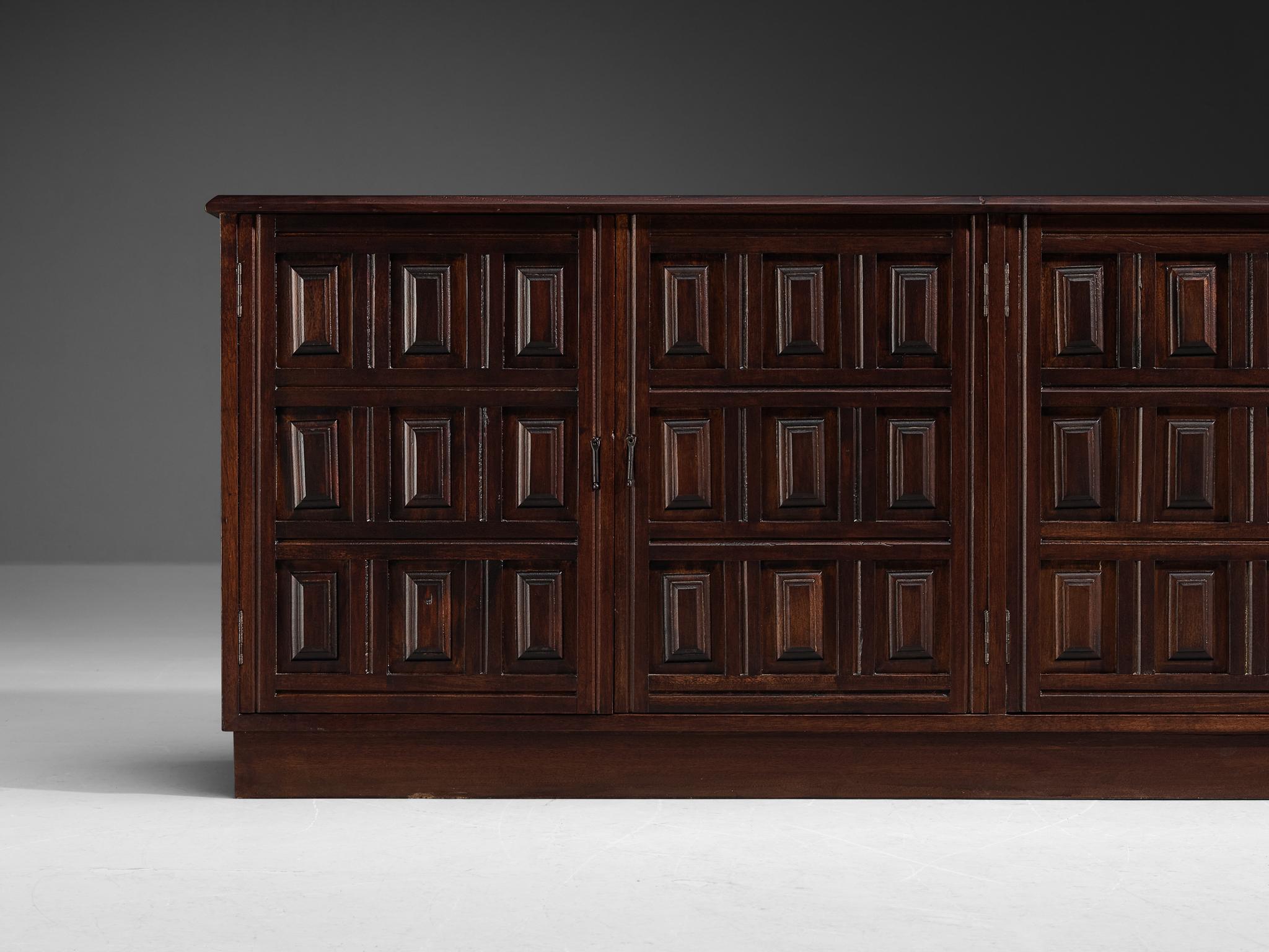 Spanish Brutalist Sideboard in Stained Mahogany In Good Condition In Waalwijk, NL