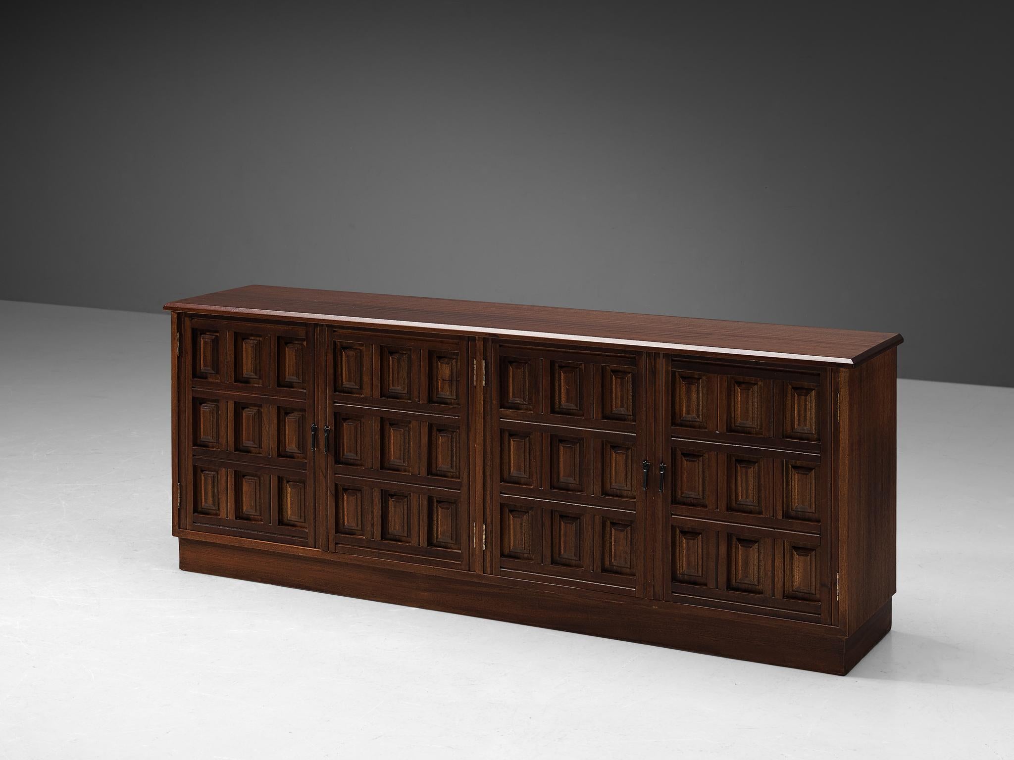 Mid-Century Modern Spanish Brutalist Sideboard in Stained Mahogany