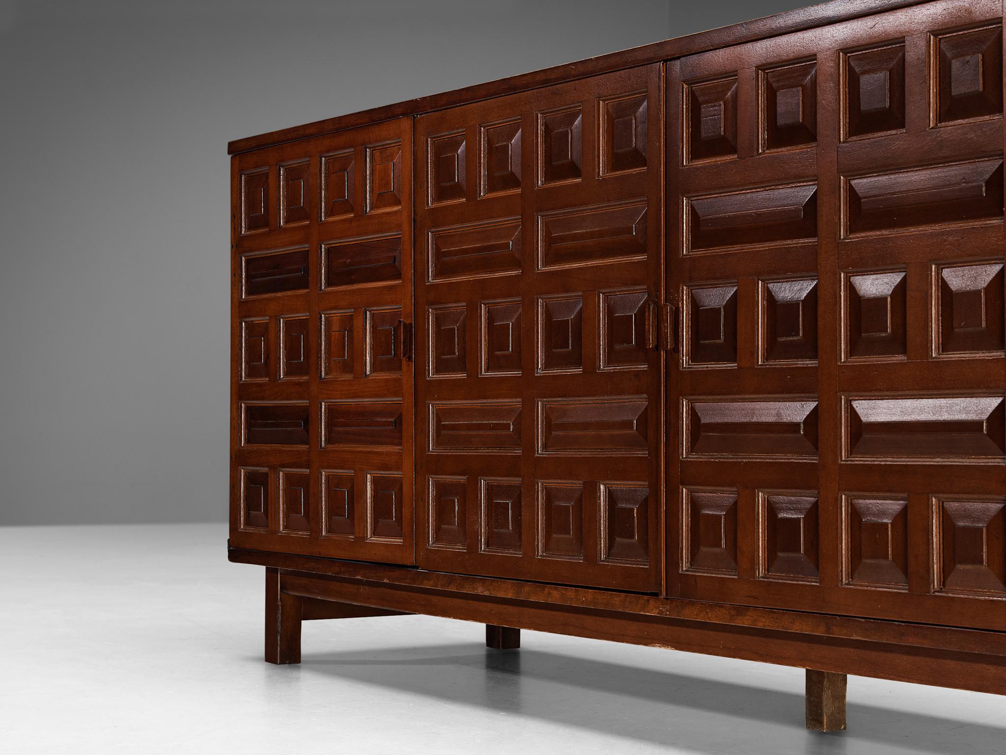 Spanish Brutalist Sideboard in Stained Mahogany In Good Condition In Waalwijk, NL