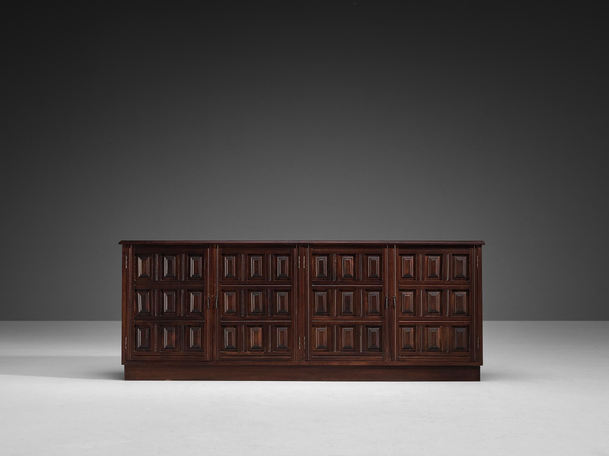 Metal Spanish Brutalist Sideboard in Stained Mahogany