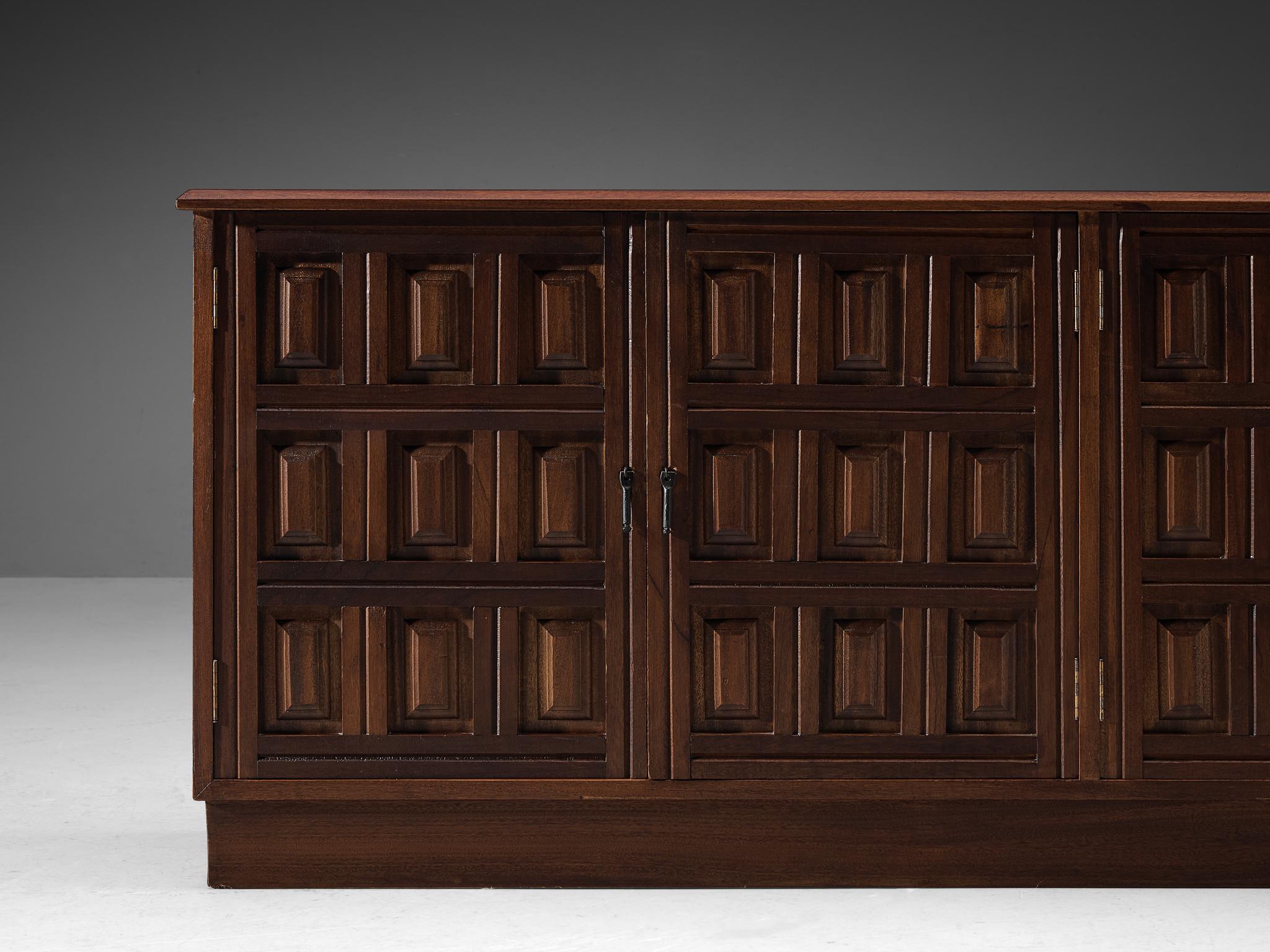 Late 20th Century Spanish Brutalist Sideboard in Stained Mahogany