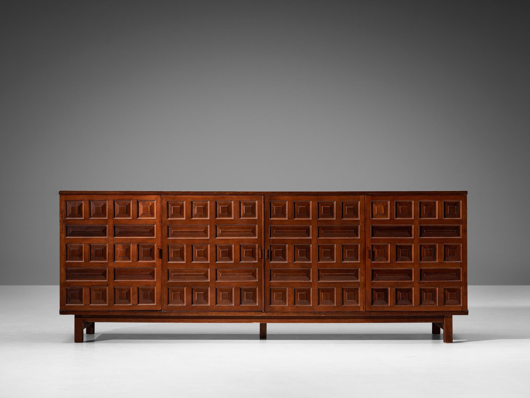 Spanish Brutalist Sideboard in Stained Mahogany 1