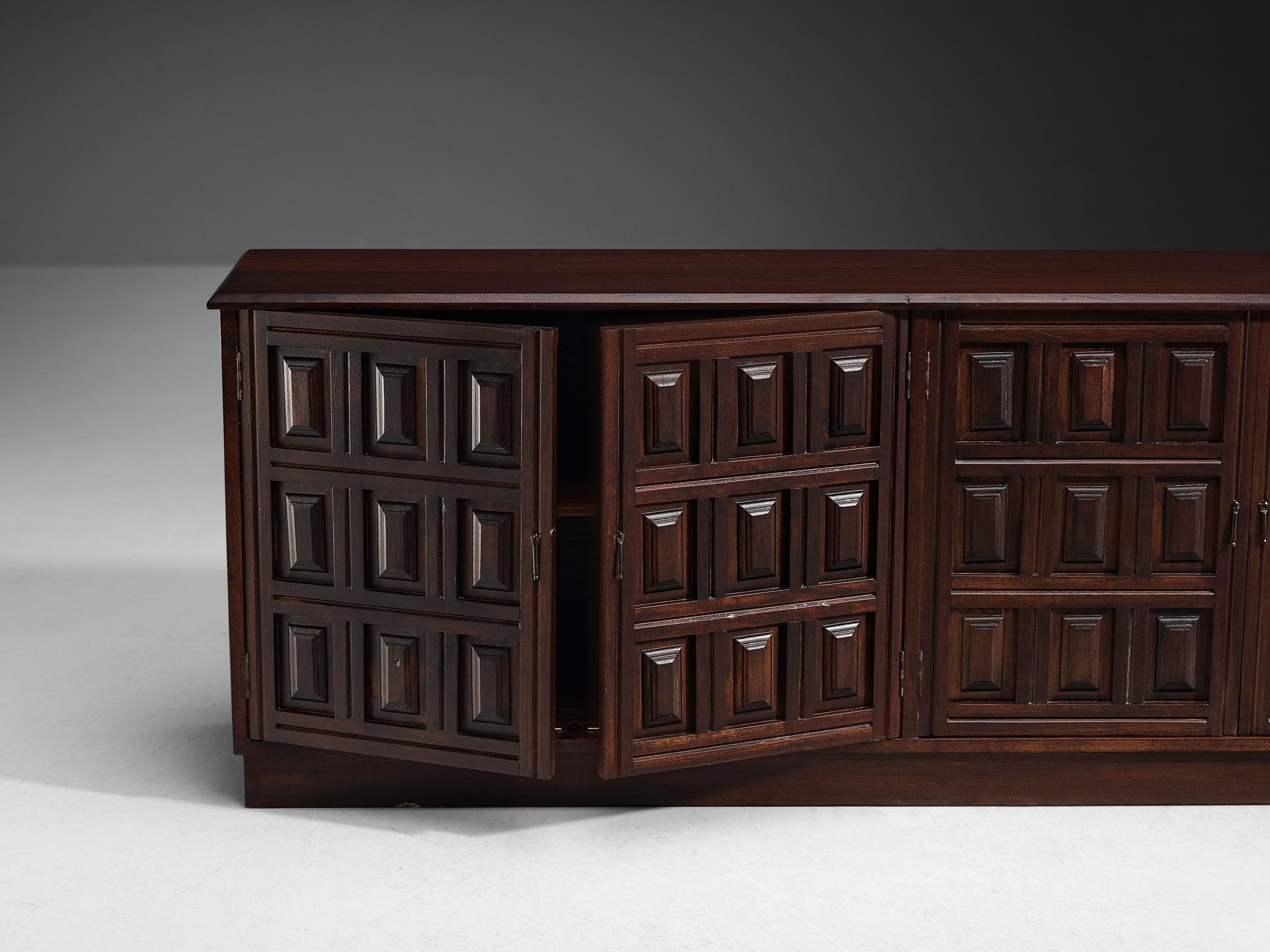 Spanish Brutalist Sideboard in Stained Mahogany 1